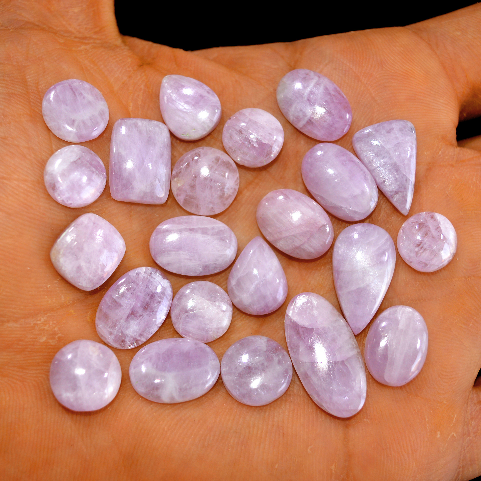 22Pcs 114Cts Natural Pink Kunzite Cabochon Kunzite Loose Semi Precious Wholesale Lot Jewelry Making Wire Wrapping Pendant 22x11-10x10mm 14915