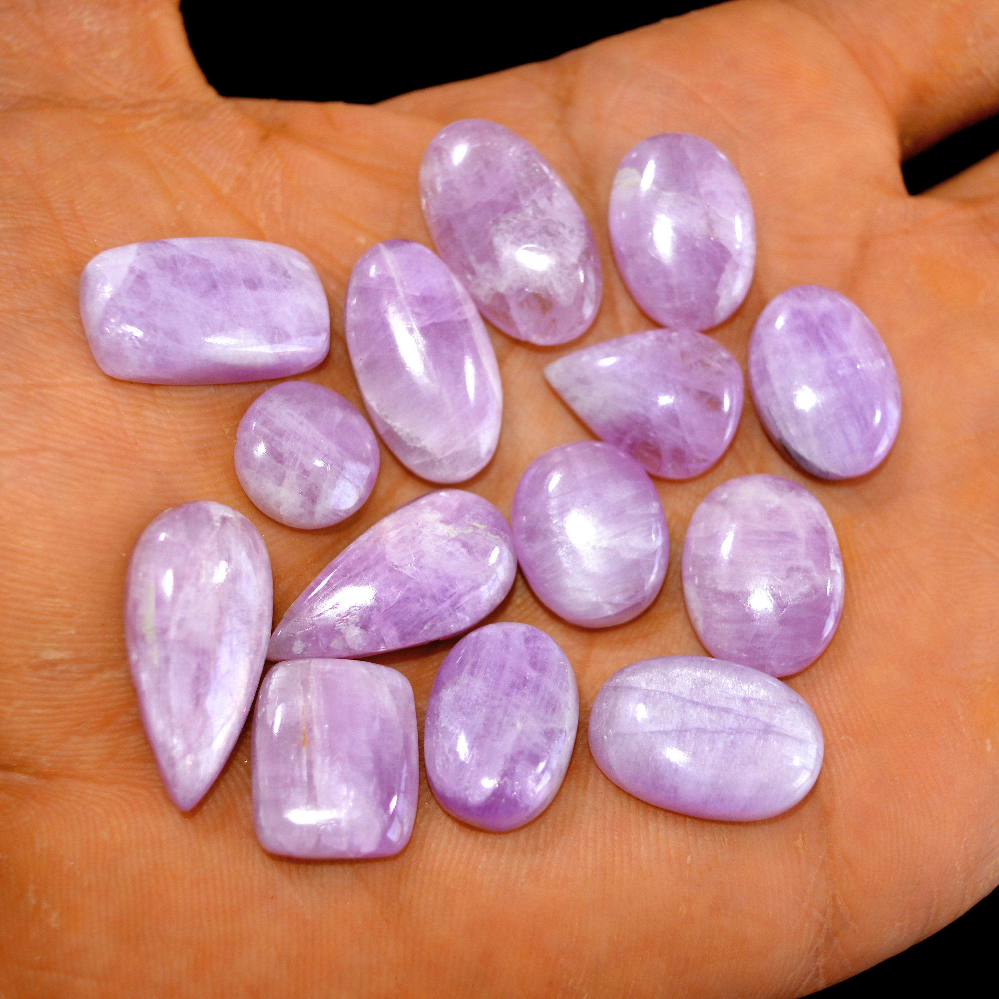 14Pcs 170Cts Natural Pink Kunzite Cabochon Kunzite Loose Semi Precious Wholesale Lot Jewelry Making Wire Wrapping Pendant 24x12-12x12mm 14916
