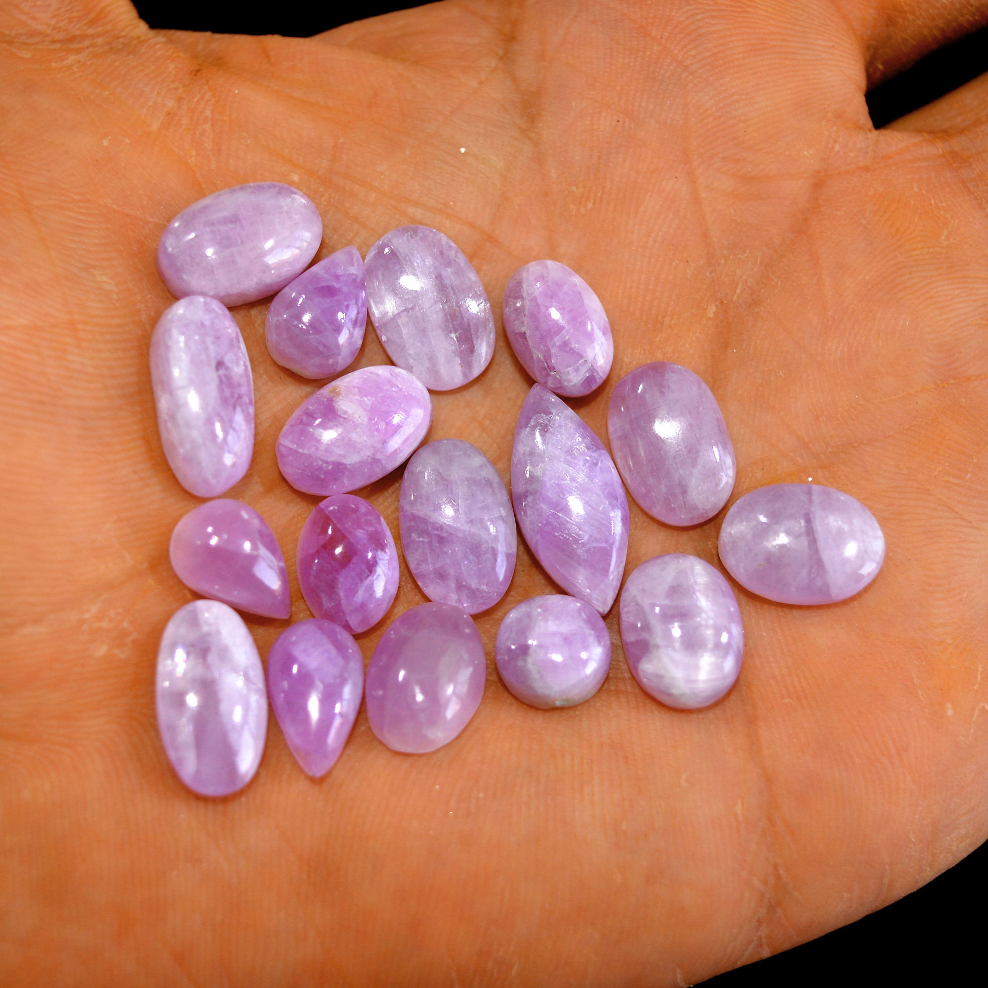 17Pcs 98Cts Natural Pink Kunzite Cabochon Kunzite Loose Semi Precious Wholesale Lot Jewelry Making Wire Wrapping Pendant 19x9-11x7mm 14918