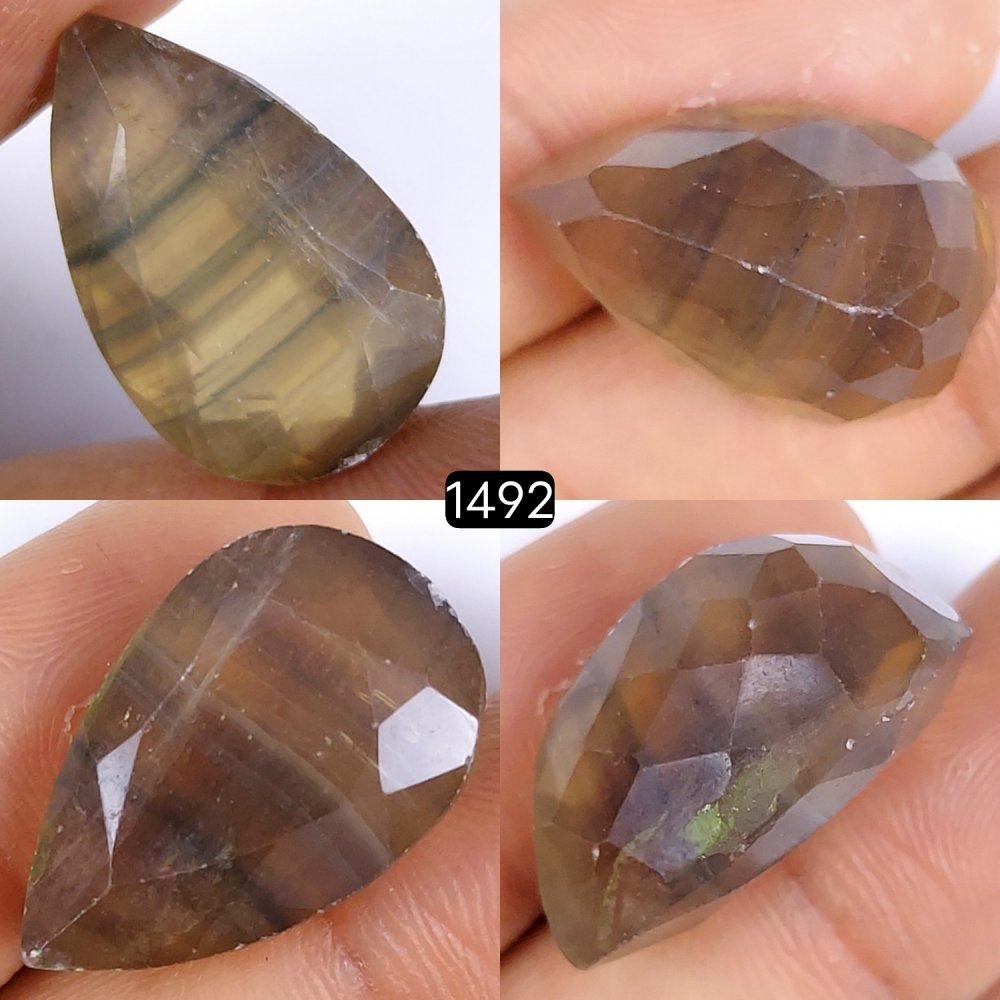 1Pc 39Cts Natural Multi Fluorite Faceted Cabochon Gemstone Pear Shape Crystal 25x15mm#1492