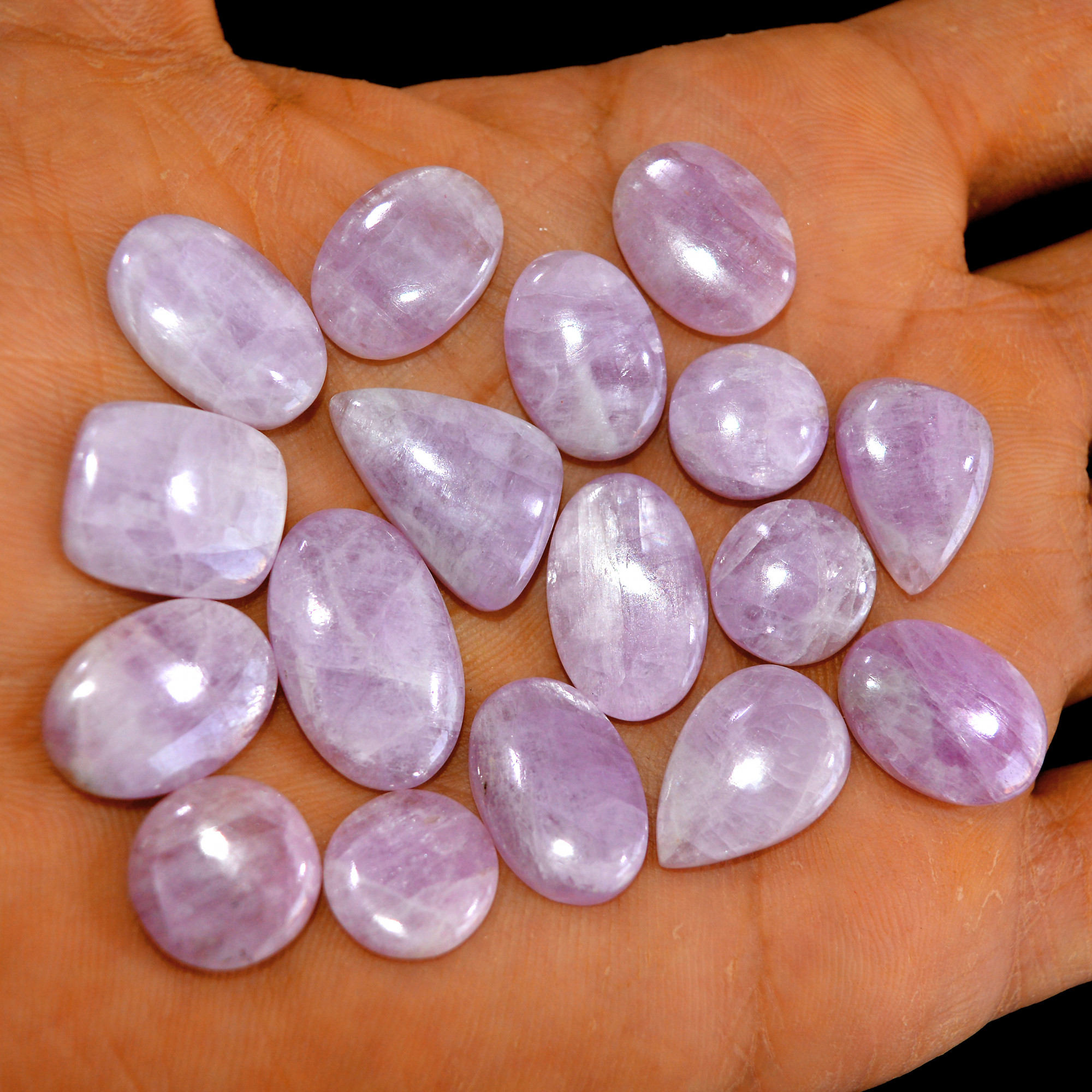 17Pcs 152Cts Natural Pink Kunzite Cabochon Kunzite Loose Semi Precious Wholesale Lot Jewelry Making Wire Wrapping Pendant 21x13-12x12mm 14920