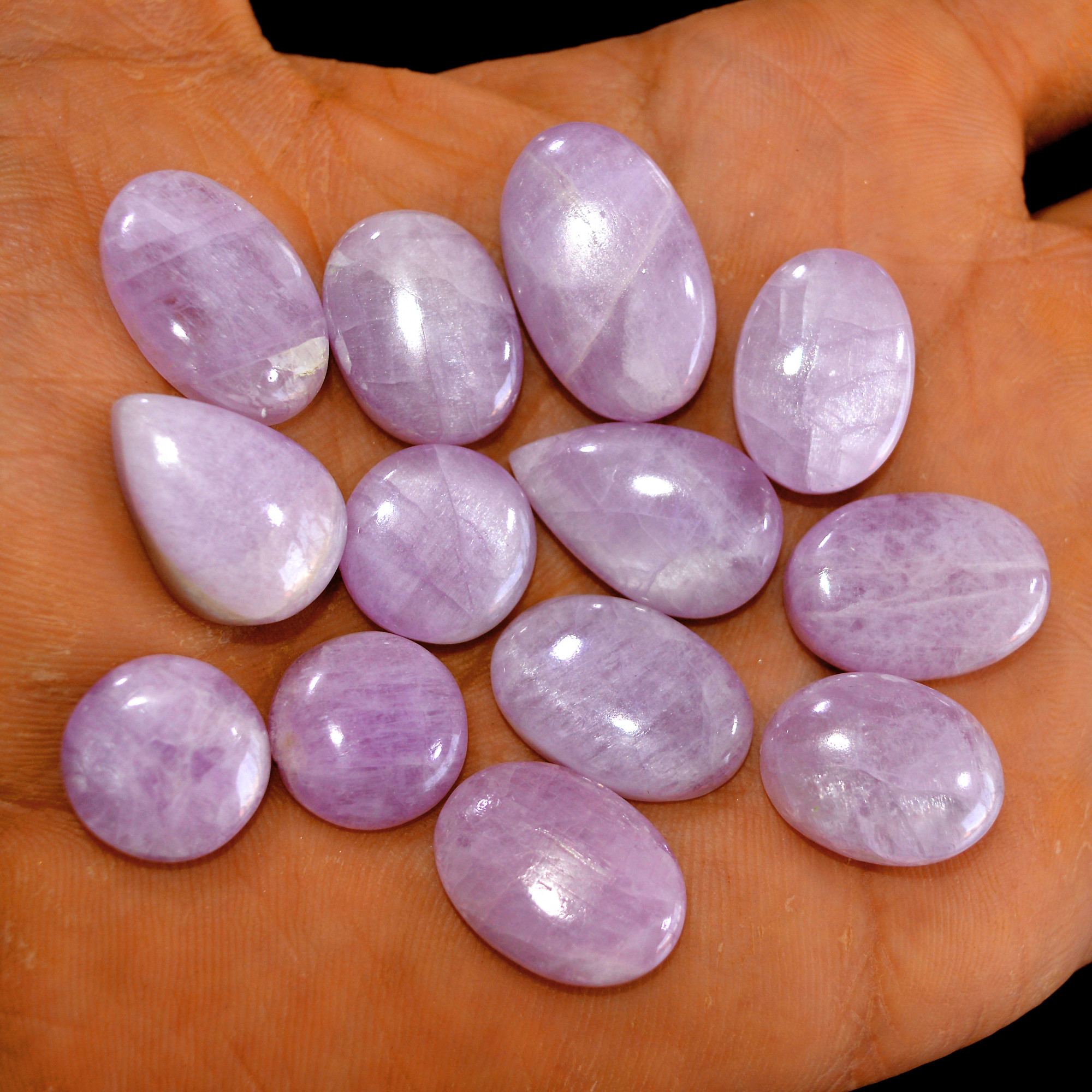 13Pcs 190Cts Natural Pink Kunzite Cabochon Kunzite Loose Semi Precious Wholesale Lot Jewelry Making Wire Wrapping Pendant 23x15-14x14mm 14921