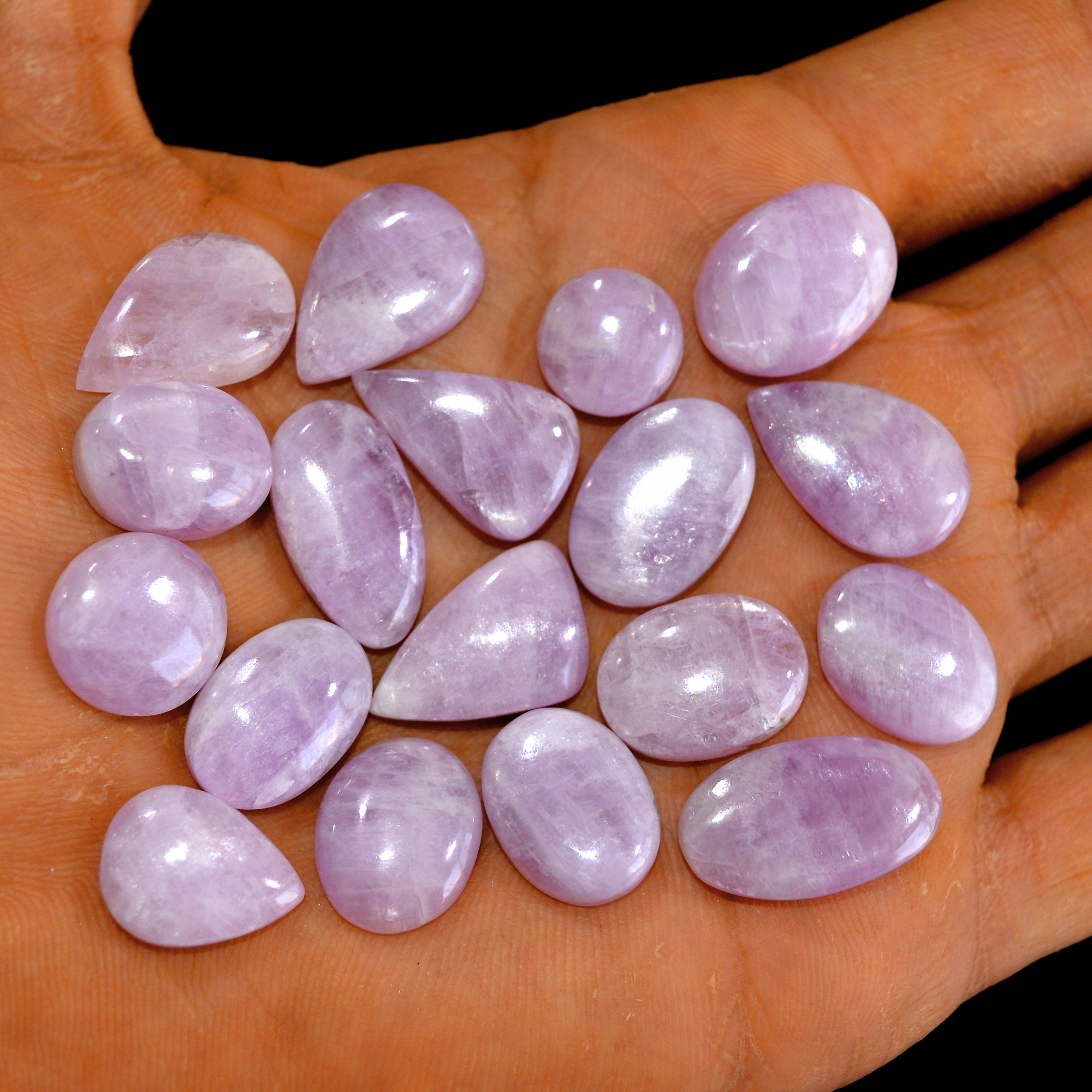 18Pcs 194Cts Natural Pink Kunzite Cabochon Kunzite Loose Semi Precious Wholesale Lot Jewelry Making Wire Wrapping Pendant 21x12-12x12mm 14924