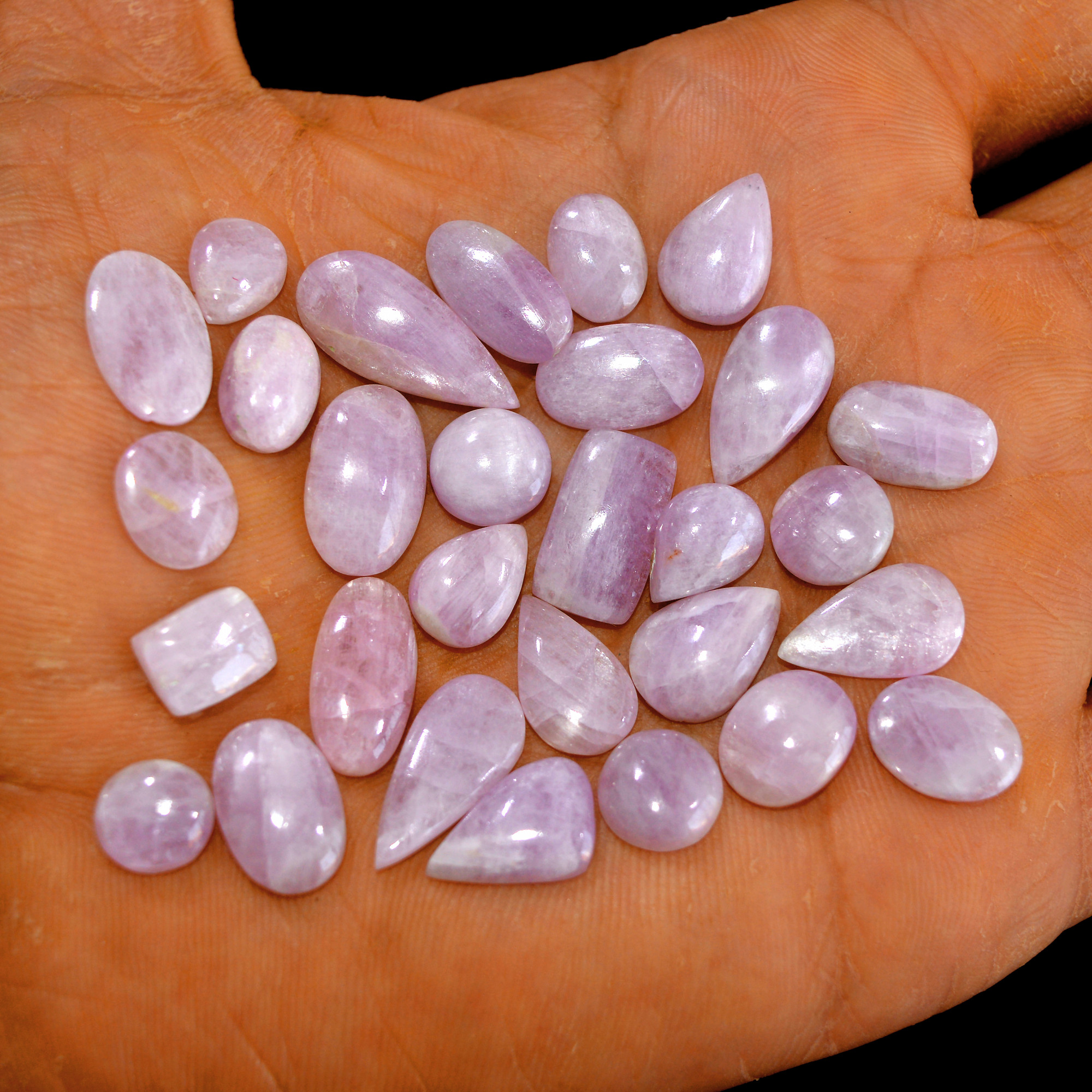29Pcs 106Cts Natural Pink Kunzite Cabochon Kunzite Loose Semi Precious Wholesale Lot Jewelry Making Wire Wrapping Pendant 20x9-10x7mm 14925