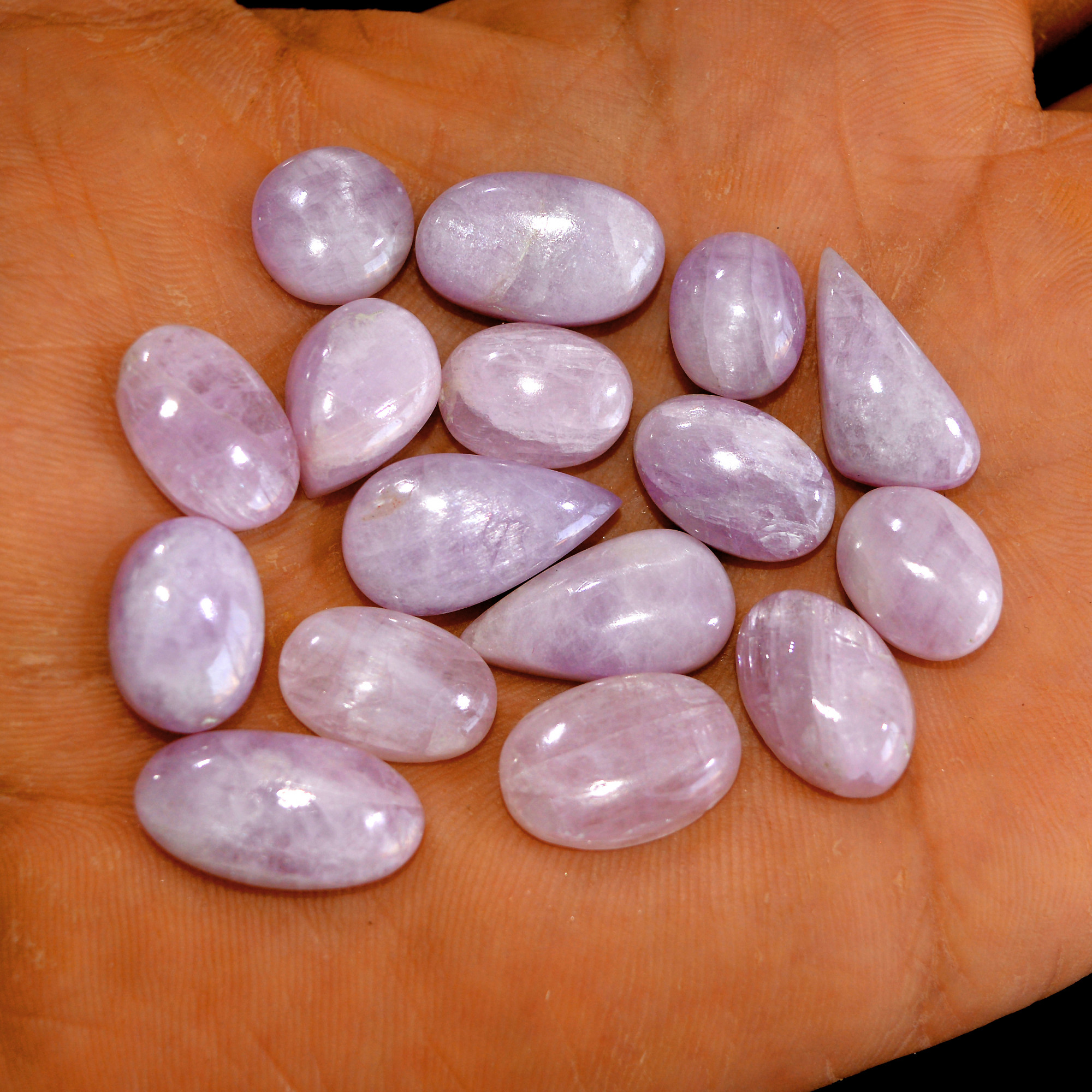 16Pcs 146Cts Natural Pink Kunzite Cabochon Kunzite Loose Semi Precious Wholesale Lot Jewelry Making Wire Wrapping Pendant 20x11-11x9mm 14926