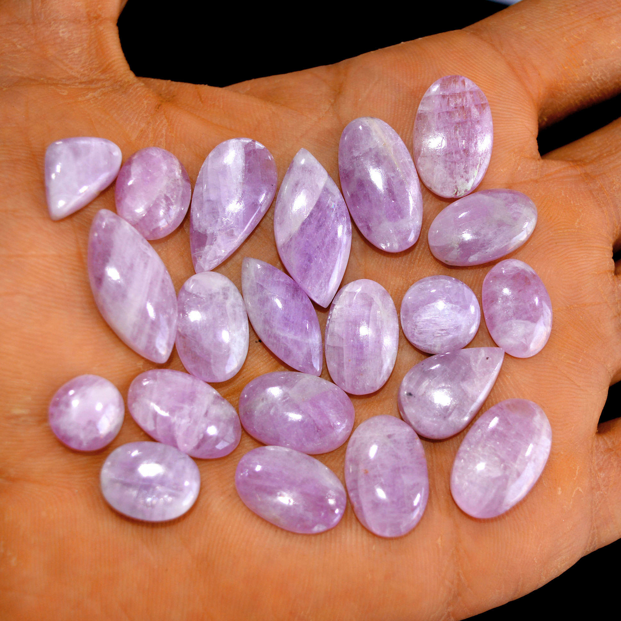 21Pcs 175Cts Natural Pink Kunzite Cabochon Kunzite Loose Semi Precious Wholesale Lot Jewelry Making Wire Wrapping Pendant 21x11-10x10mm 14927