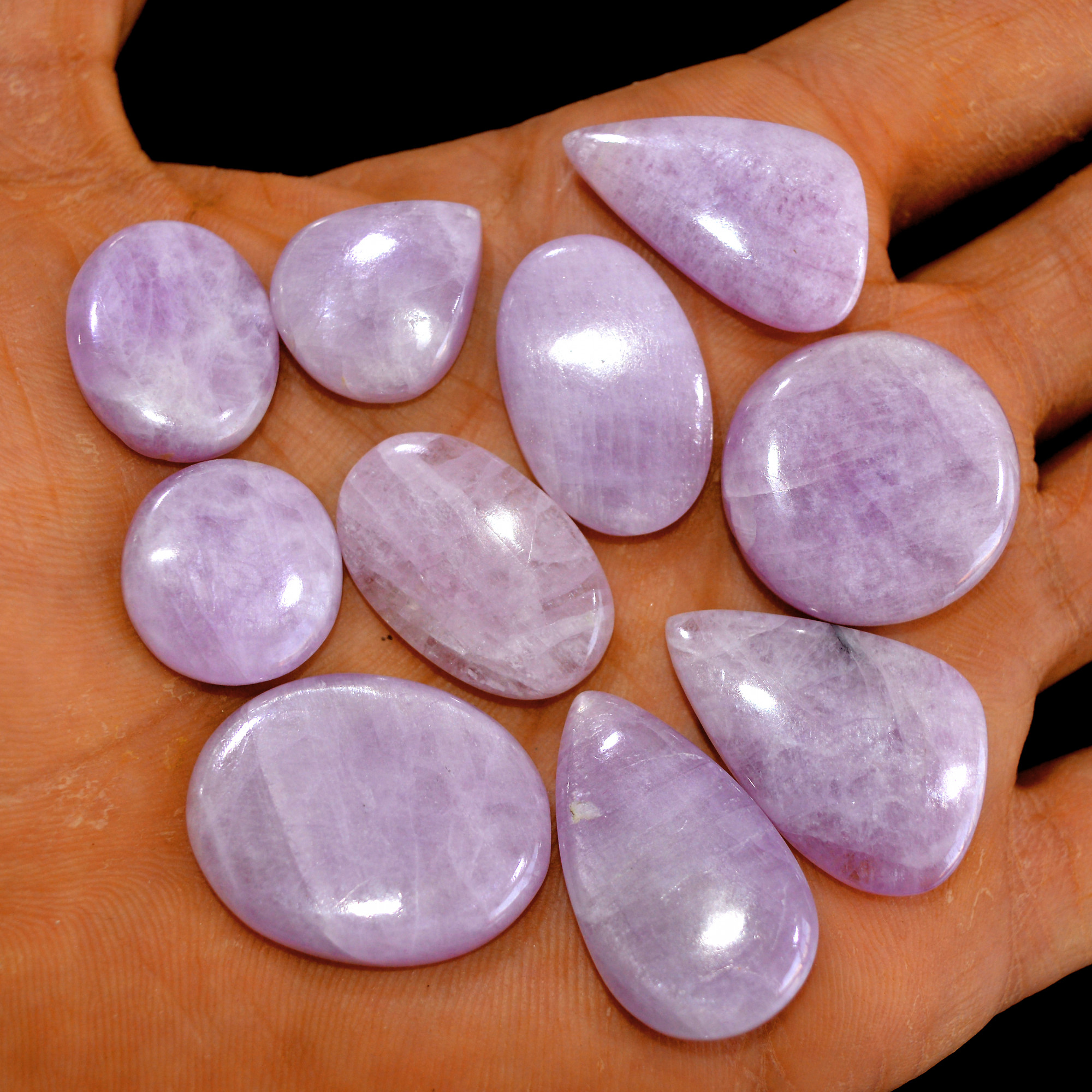 10Pcs 222Cts Natural Pink Kunzite Cabochon Kunzite Loose Semi Precious Wholesale Lot Jewelry Making Wire Wrapping Pendant 28x22-19x17mm 14928