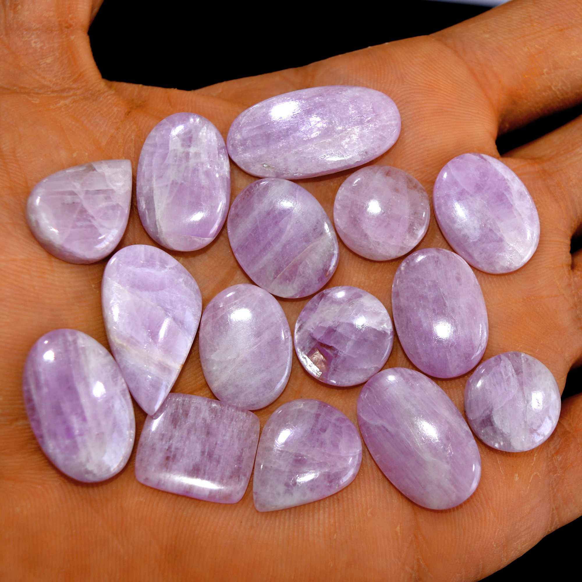 15Pcs 170Cts Natural Pink Kunzite Cabochon Kunzite Loose Semi Precious Wholesale Lot Jewelry Making Wire Wrapping Pendant 26x14-14x14mm 14929