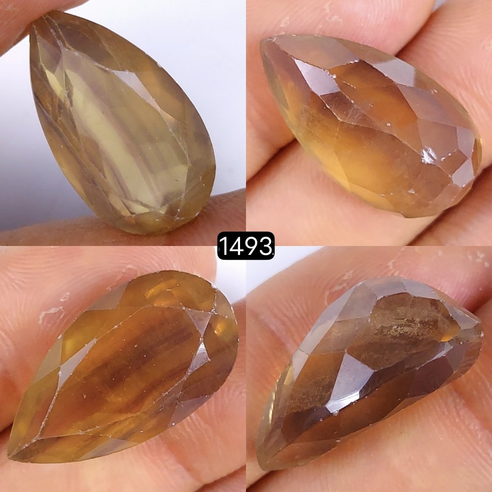 1Pc 33Cts Natural Multi Fluorite Faceted Cabochon Gemstone Pear Shape Crystal 26x12mm#1493