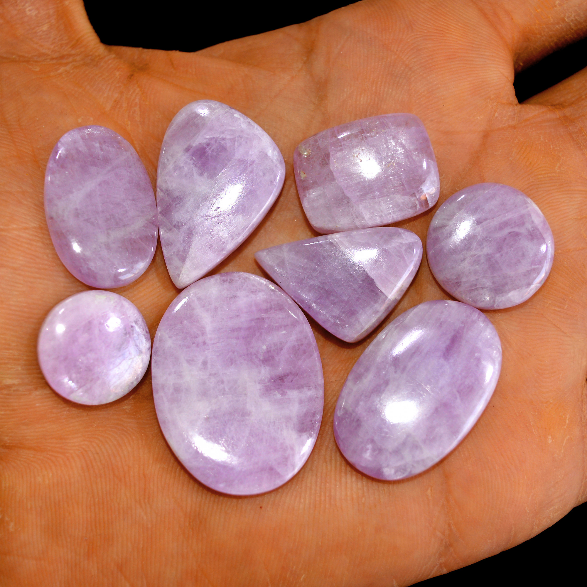 8Pcs 175Cts Natural Pink Kunzite Cabochon Kunzite Loose Semi Precious Wholesale Lot Jewelry Making Wire Wrapping Pendant 32x24-15x15mm 14930