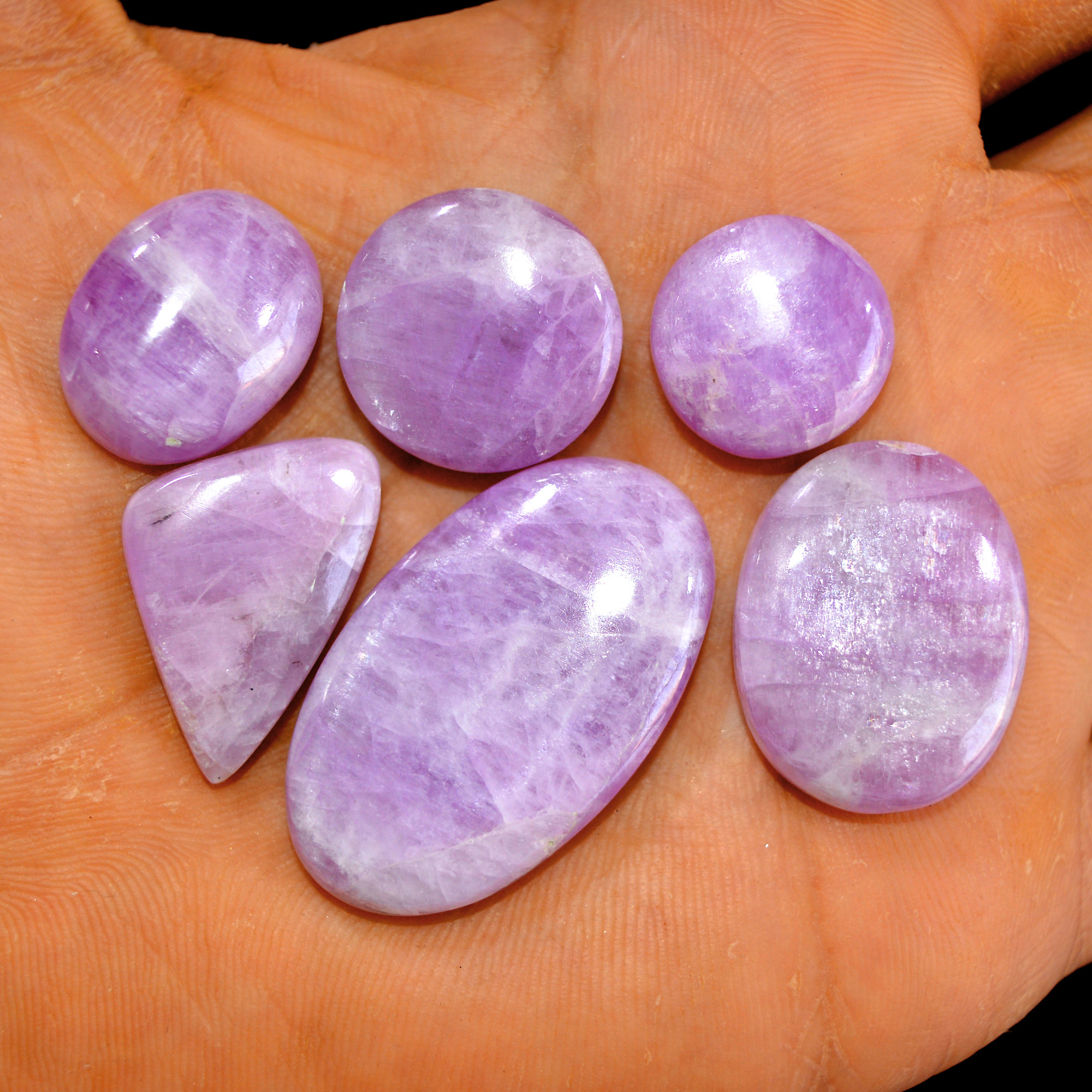 6Pcs 177Cts Natural Pink Kunzite Cabochon Kunzite Loose Semi Precious Wholesale Lot Jewelry Making Wire Wrapping Pendant 37x22-16x16mm 14931