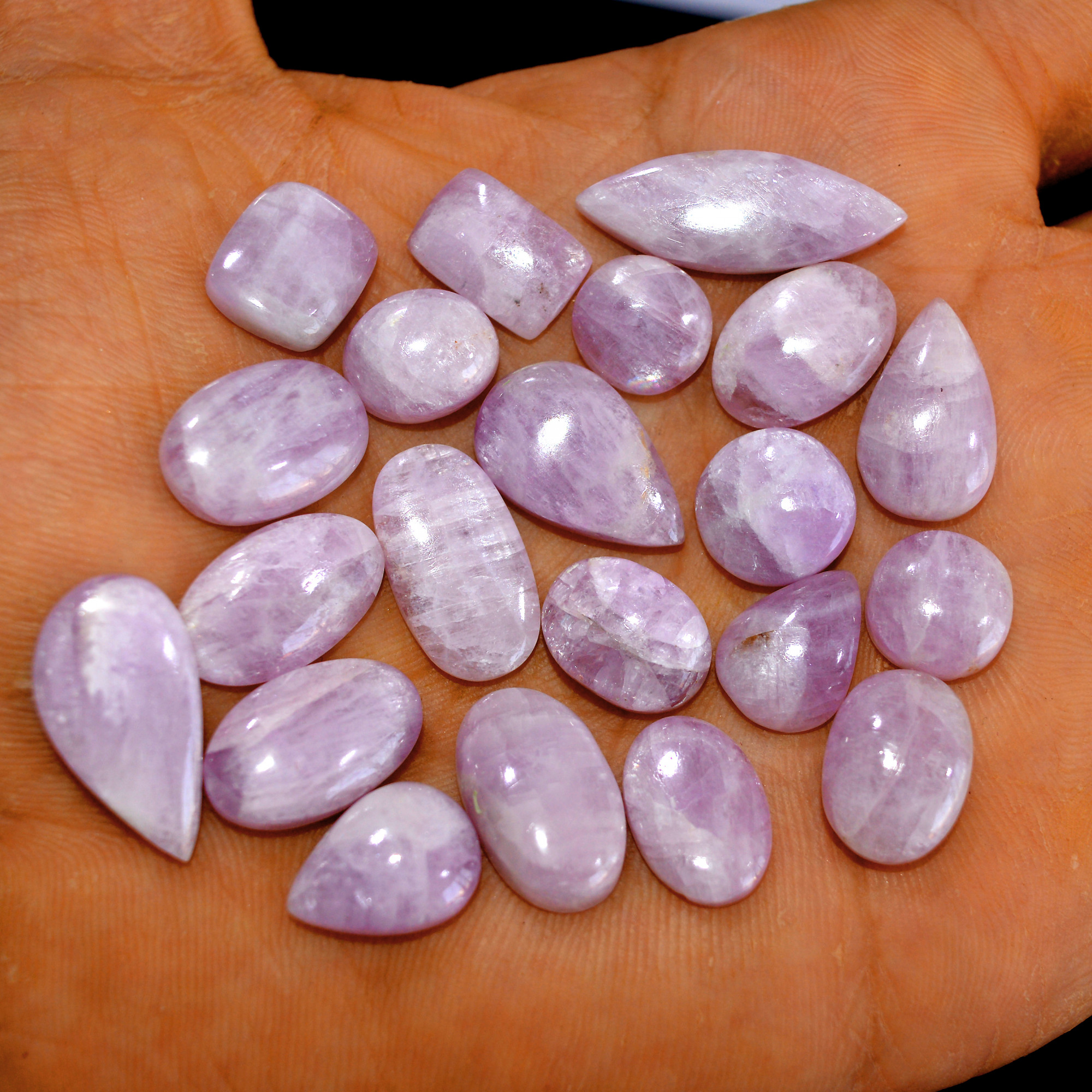 21Pcs 144Cts Natural Pink Kunzite Cabochon Kunzite Loose Semi Precious Wholesale Lot Jewelry Making Wire Wrapping Pendant 25x9-10x10mm 14932