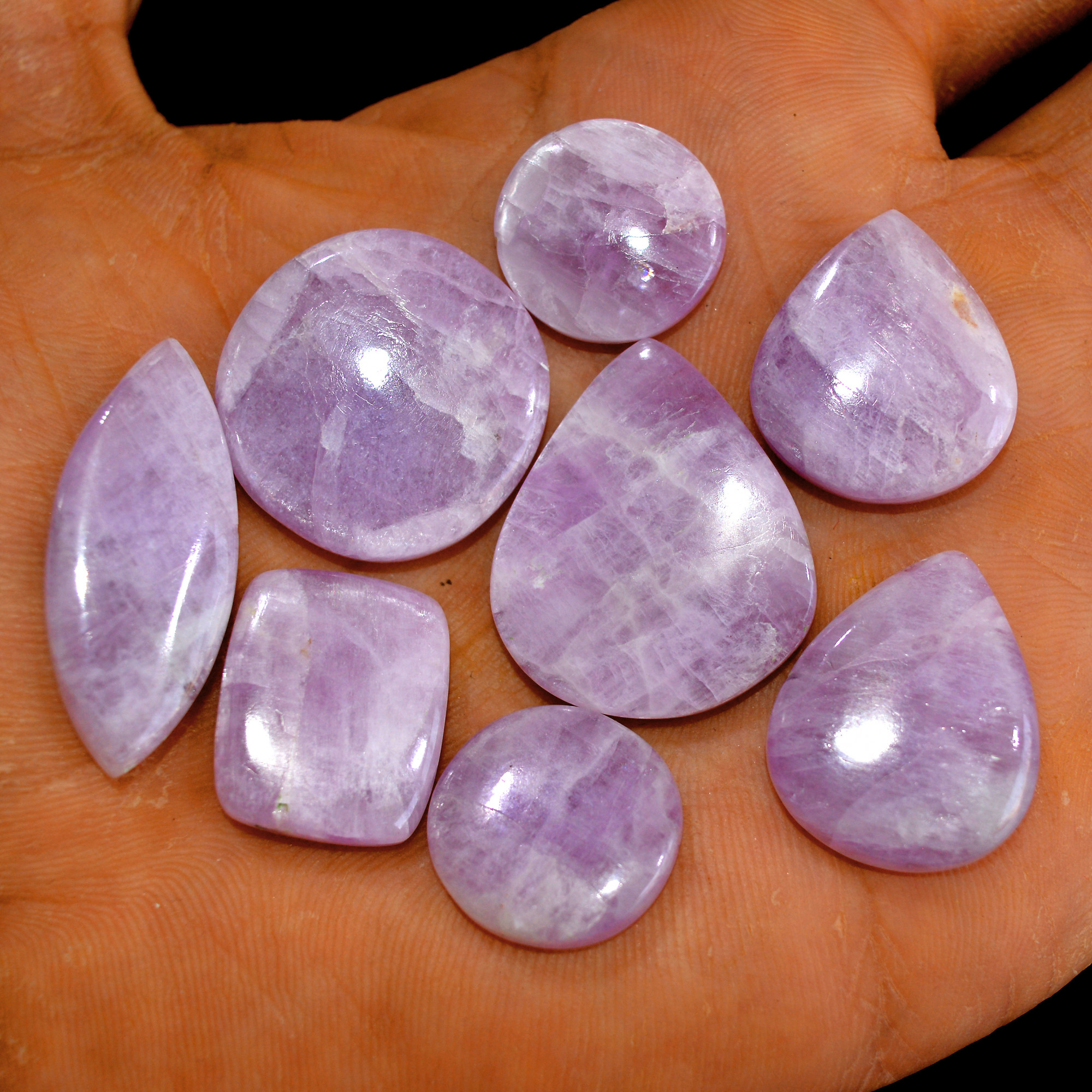8Pcs 163Cts Natural Pink Kunzite Cabochon Kunzite Loose Semi Precious Wholesale Lot Jewelry Making Wire Wrapping Pendant 25x25-17x17mm 14934