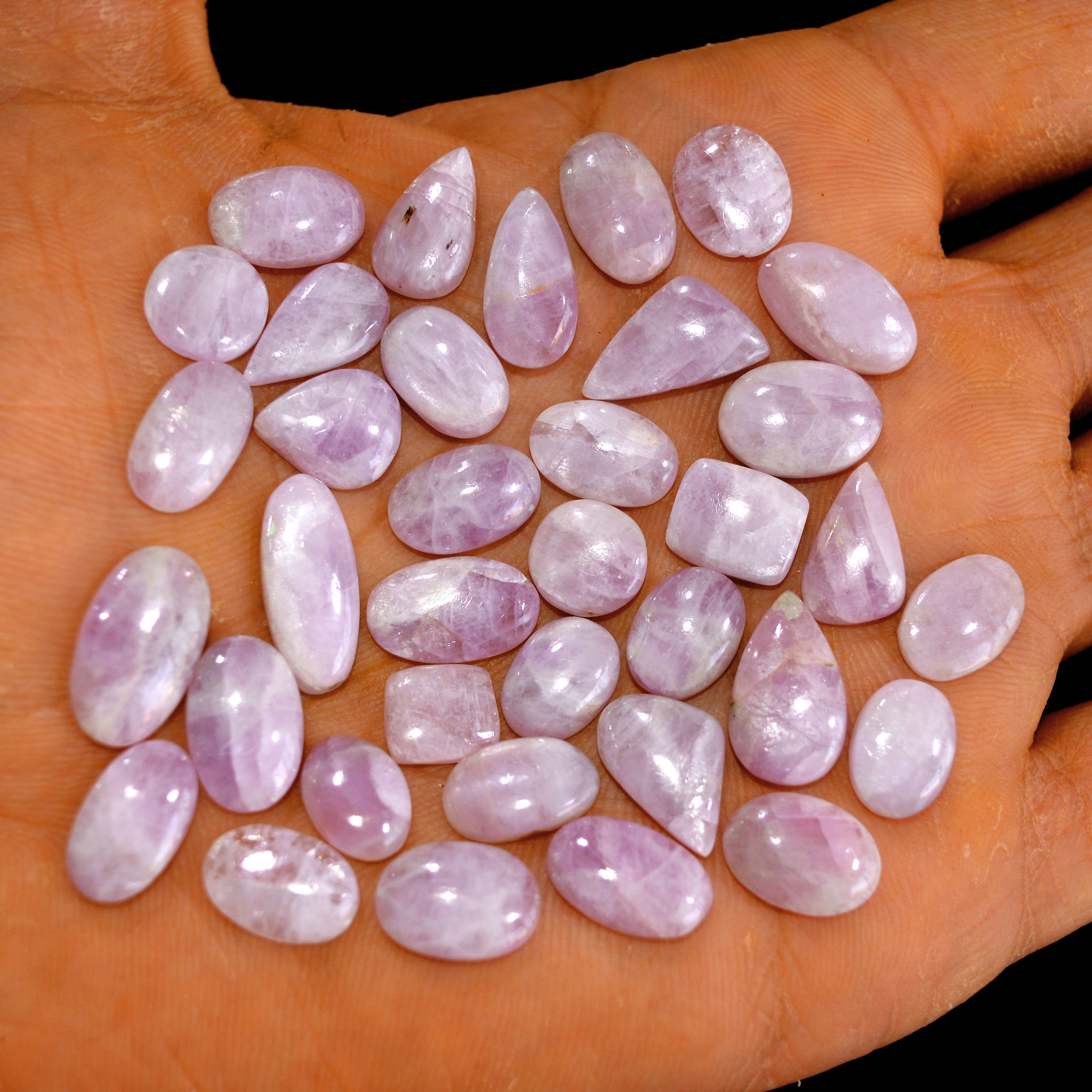 36Pcs 125Cts Natural Pink Kunzite Cabochon Kunzite Loose Semi Precious Wholesale Lot Jewelry Making Wire Wrapping Pendant 17x7-9x7mm 14936