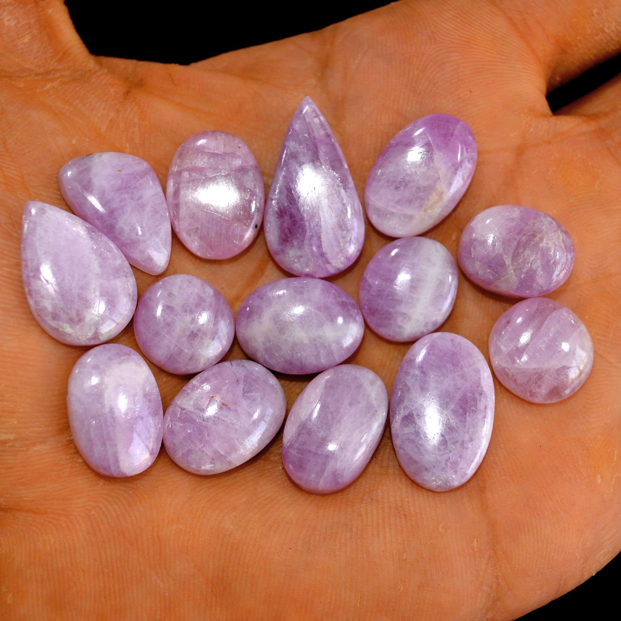 14Pcs 164Cts Natural Pink Kunzite Cabochon Kunzite Loose Semi Precious Wholesale Lot Jewelry Making Wire Wrapping Pendant 24x13-13x13mm 14937