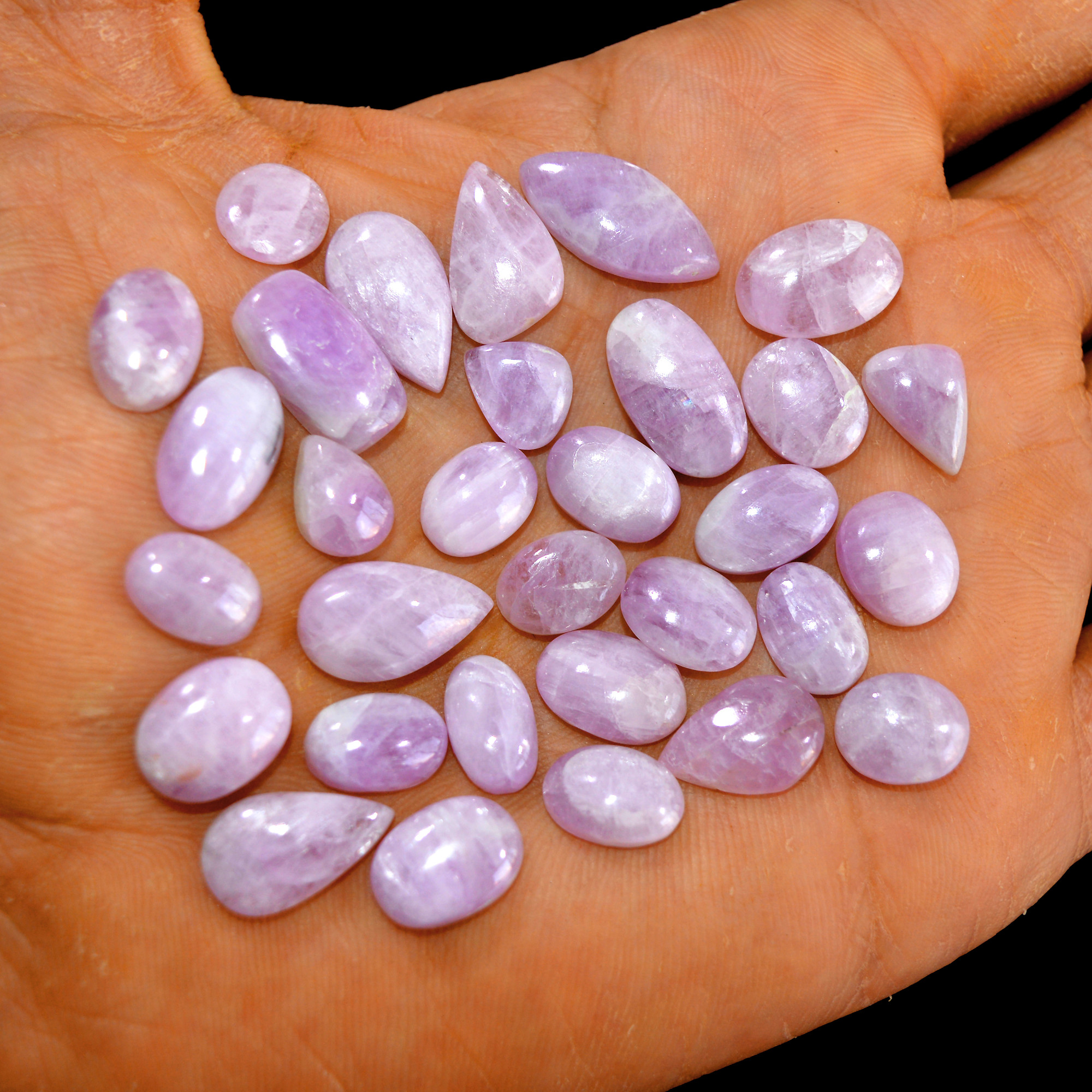 31Pcs 144Cts Natural Pink Kunzite Cabochon Kunzite Loose Semi Precious Wholesale Lot Jewelry Making Wire Wrapping Pendant 18x8-10x8mm 14938