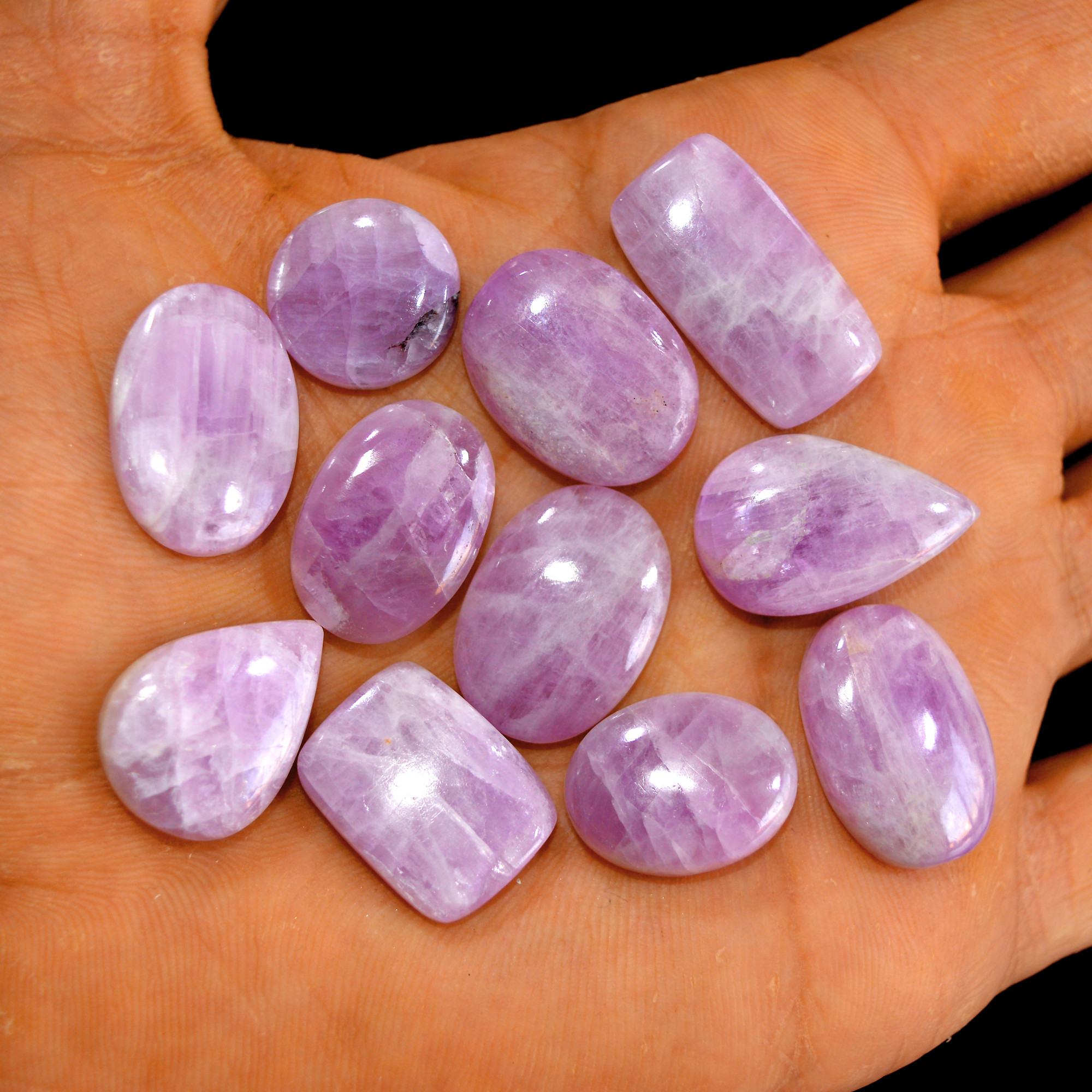 11Pcs 186Cts Natural Pink Kunzite Cabochon Kunzite Loose Semi Precious Wholesale Lot Jewelry Making Wire Wrapping Pendant 23x14-15x15mm 14939