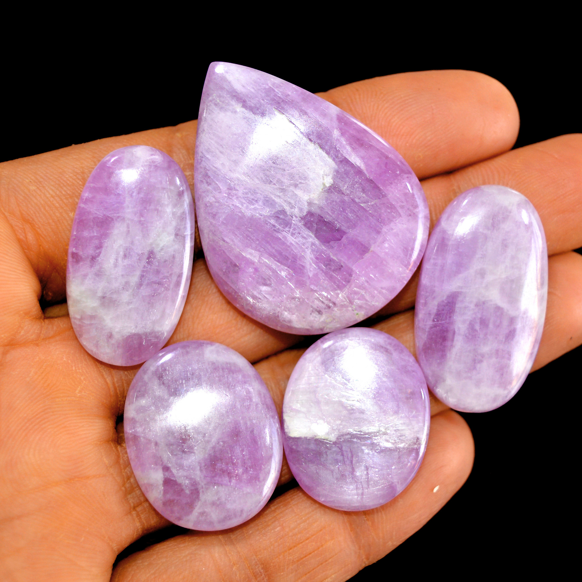 5Pcs 205Cts Natural Pink Kunzite Cabochon Kunzite Loose Semi Precious Wholesale Lot Jewelry Making Wire Wrapping Pendant 41x31-25x20mm 14941