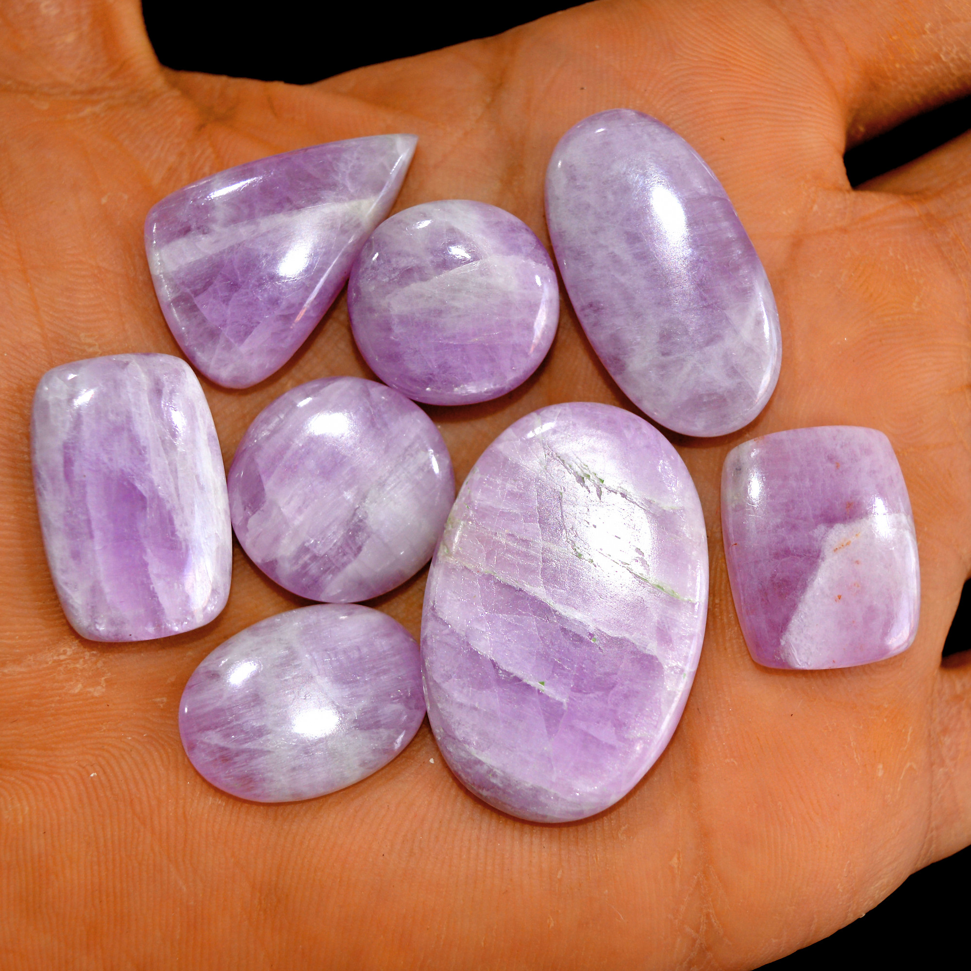 8Pcs 197Cts Natural Pink Kunzite Cabochon Kunzite Loose Semi Precious Wholesale Lot Jewelry Making Wire Wrapping Pendant 35x23-21x15mm 14942