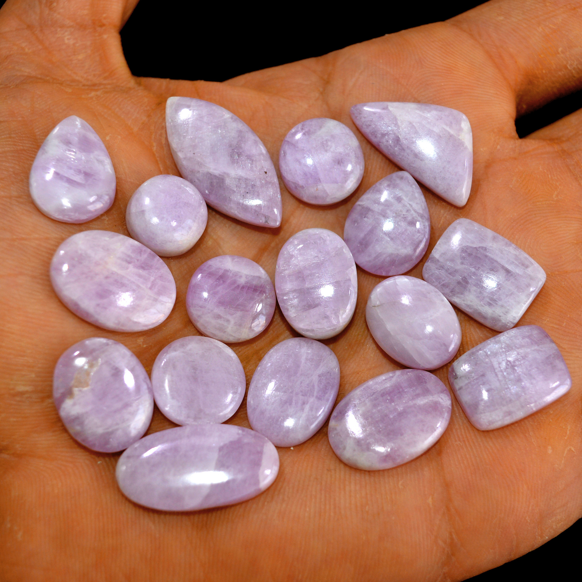 17Pcs 179Cts Natural Pink Kunzite Cabochon Kunzite Loose Semi Precious Wholesale Lot Jewelry Making Wire Wrapping Pendant 27x13-12x12mm 14943