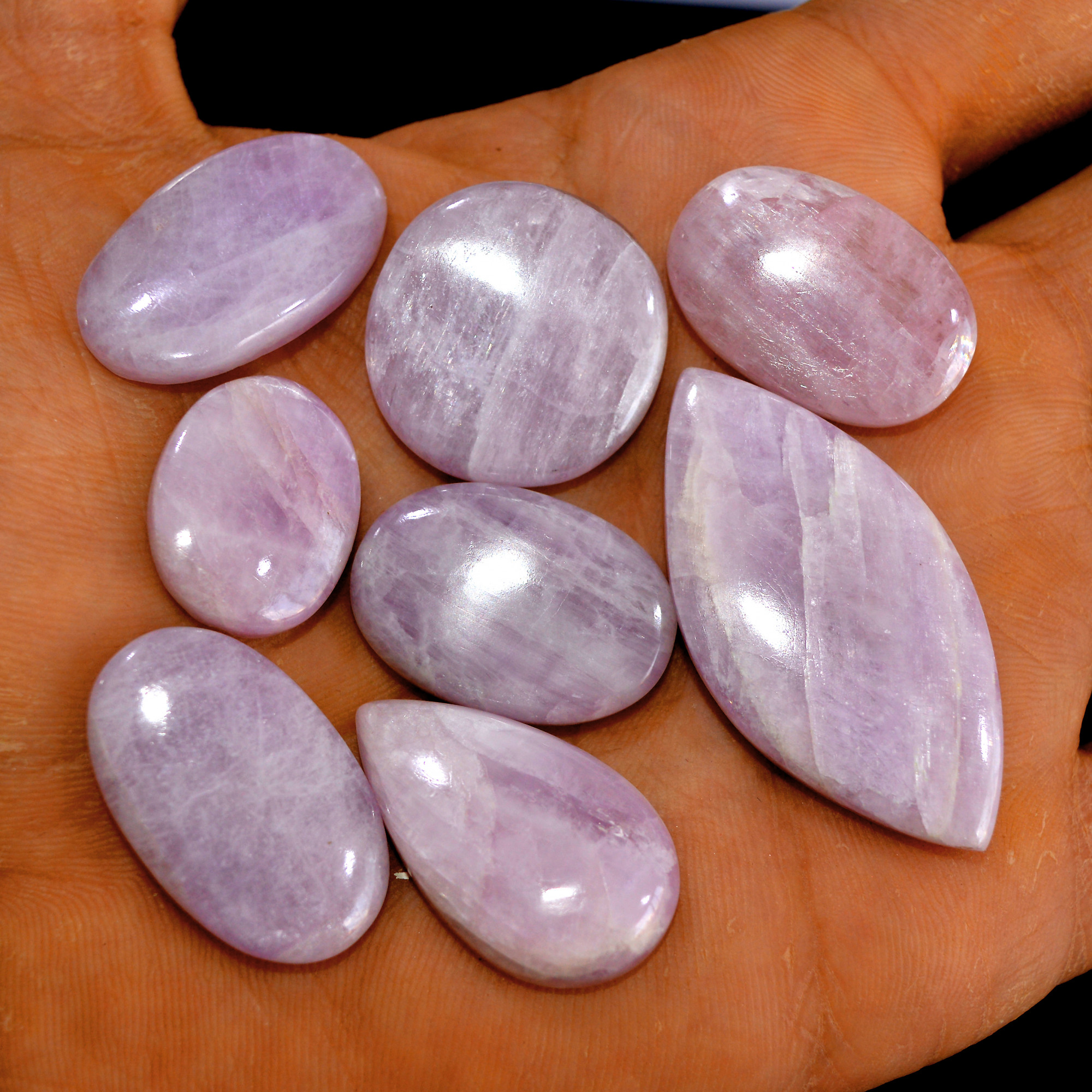 8Pcs 234Cts Natural Pink Kunzite Cabochon Kunzite Loose Semi Precious Wholesale Lot Jewelry Making Wire Wrapping Pendant 44x22-20x16mm 14945