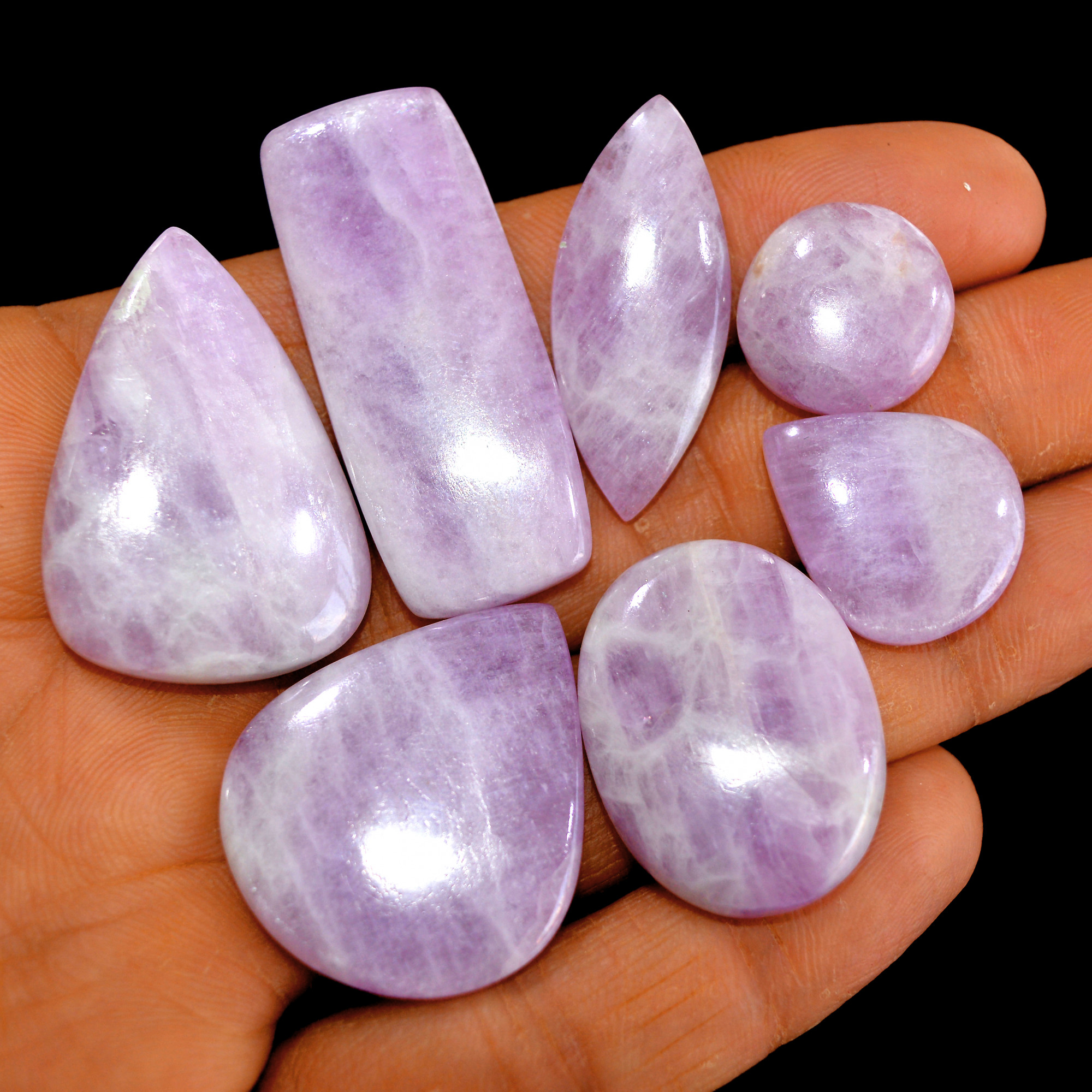 7Pcs 206Cts Natural Pink Kunzite Cabochon Kunzite Loose Semi Precious Wholesale Lot Jewelry Making Wire Wrapping Pendant 41x17-16x16mm 14947