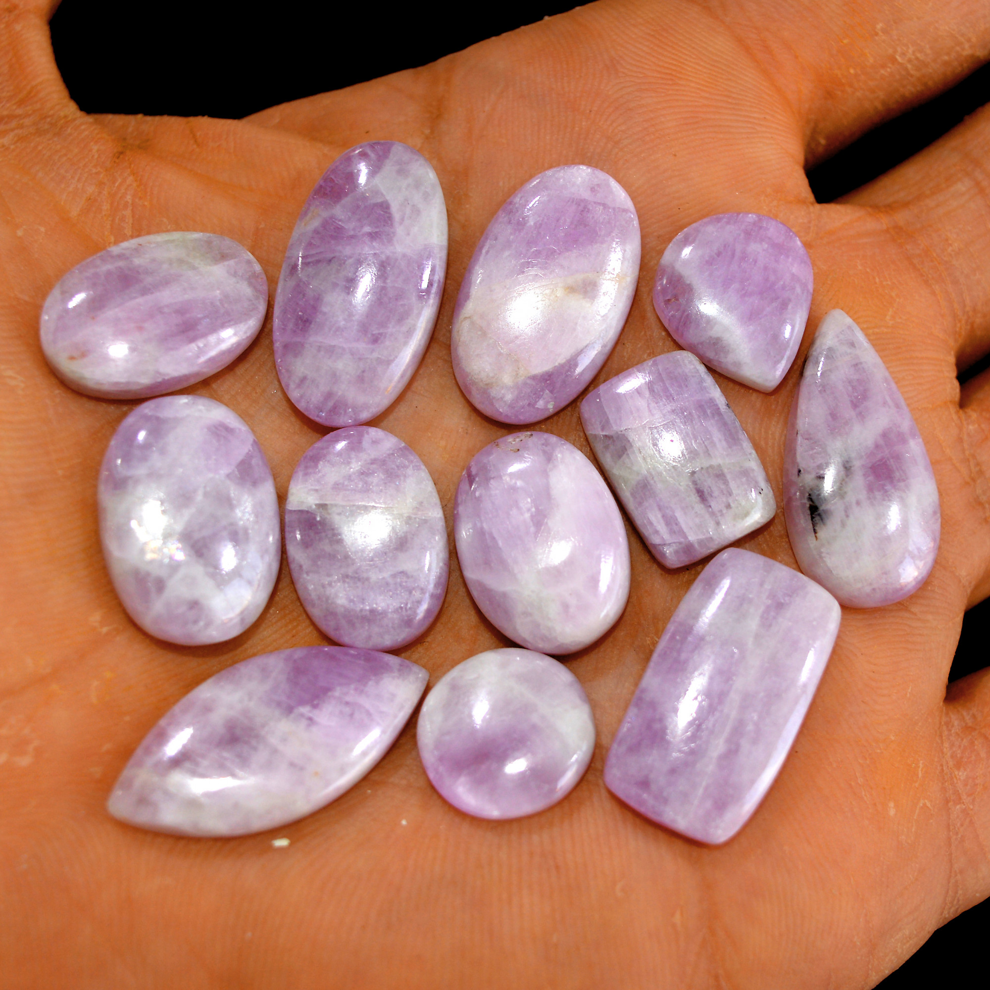 12Pcs 150Cts Natural Pink Kunzite Cabochon Kunzite Loose Semi Precious Wholesale Lot Jewelry Making Wire Wrapping Pendant 26x12-13x13mm 14948