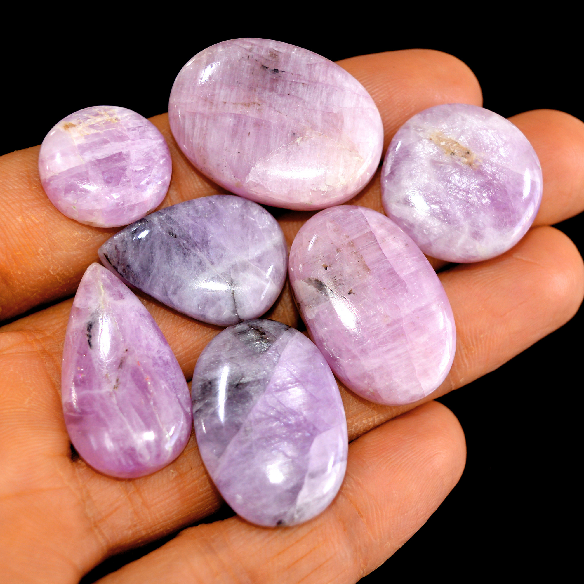 7Pcs 203Cts Natural Pink Kunzite Cabochon Kunzite Loose Semi Precious Wholesale Lot Jewelry Making Wire Wrapping Pendant 30x21-17x17mm 14949
