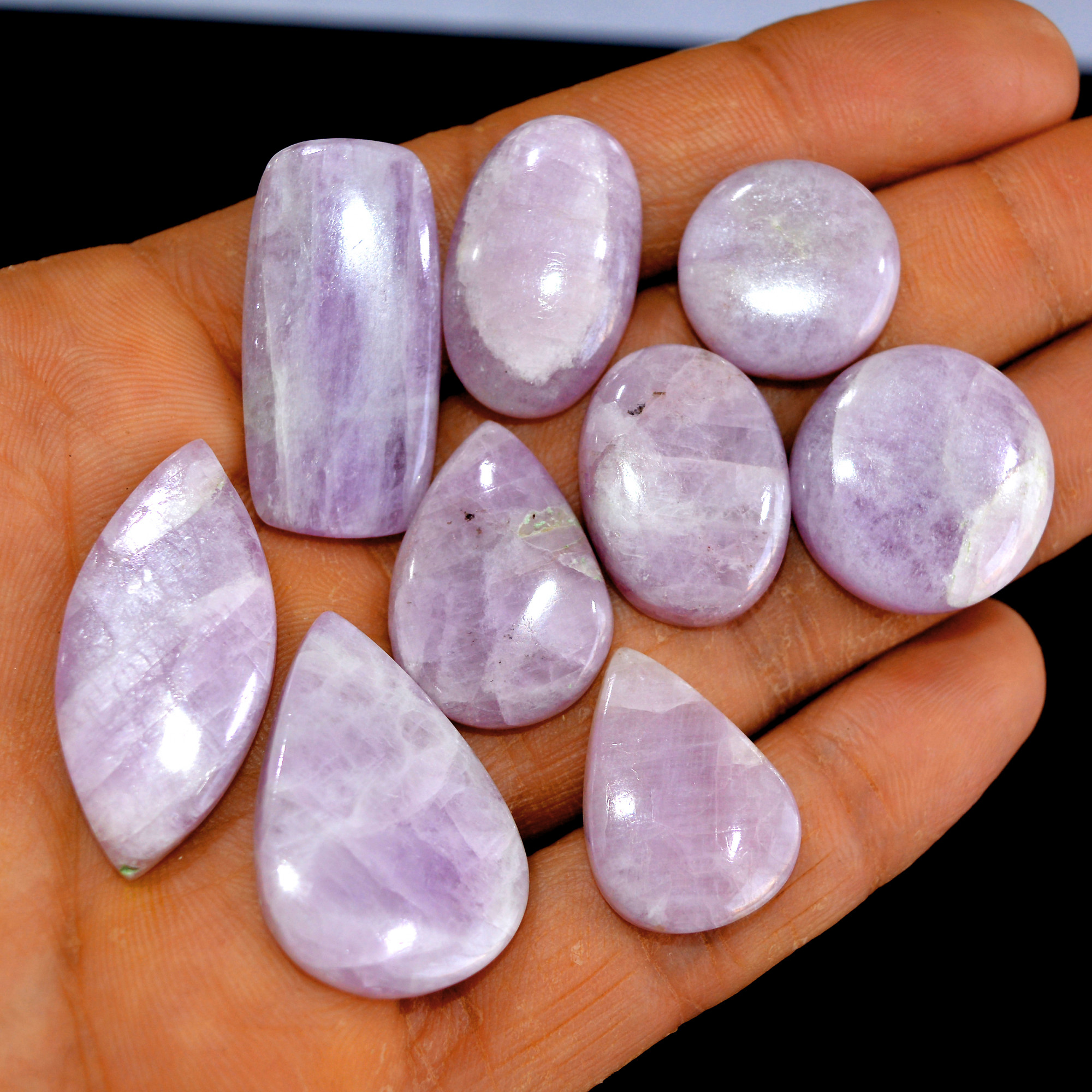 9Pcs 191Cts Natural Pink Kunzite Cabochon Kunzite Loose Semi Precious Wholesale Lot Jewelry Making Wire Wrapping Pendant 29x20-17x17mm 14950