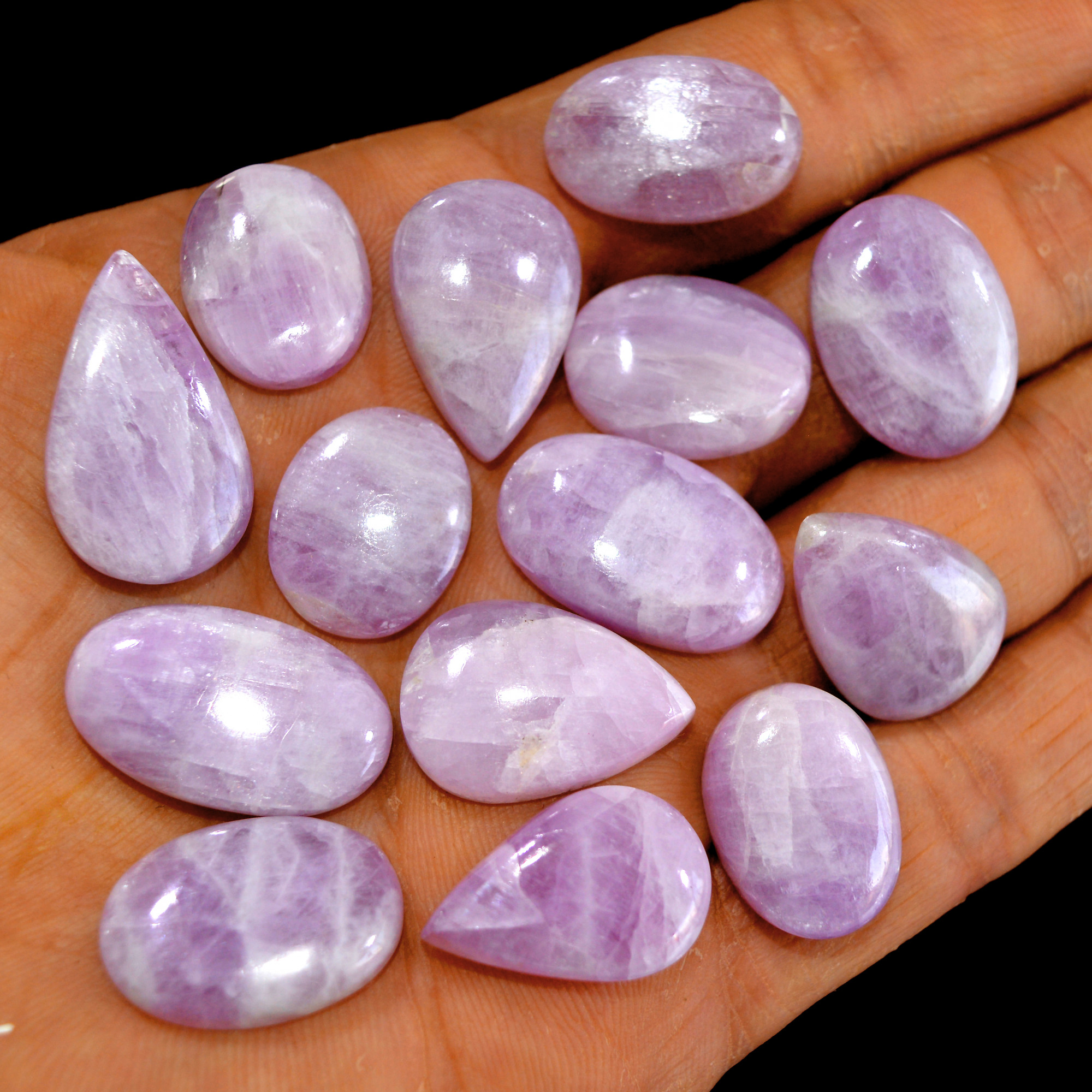 14Pcs 232Cts Natural Pink Kunzite Cabochon Kunzite Loose Semi Precious Wholesale Lot Jewelry Making Wire Wrapping Pendant 24x14-18x15mm 14951