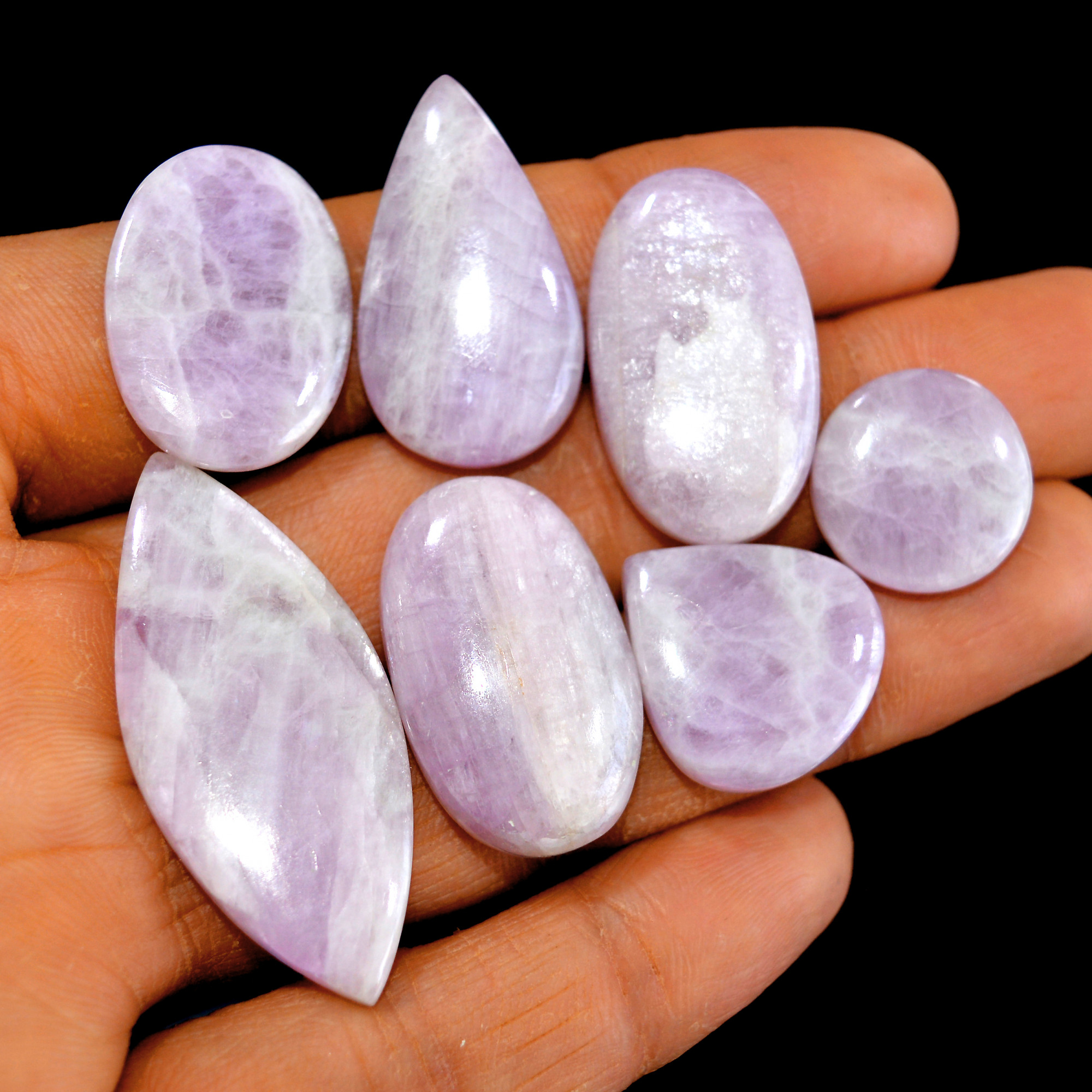 7Pcs 158Cts Natural Pink Kunzite Cabochon Kunzite Loose Semi Precious Wholesale Lot Jewelry Making Wire Wrapping Pendant 42x18-16x16mm 14952