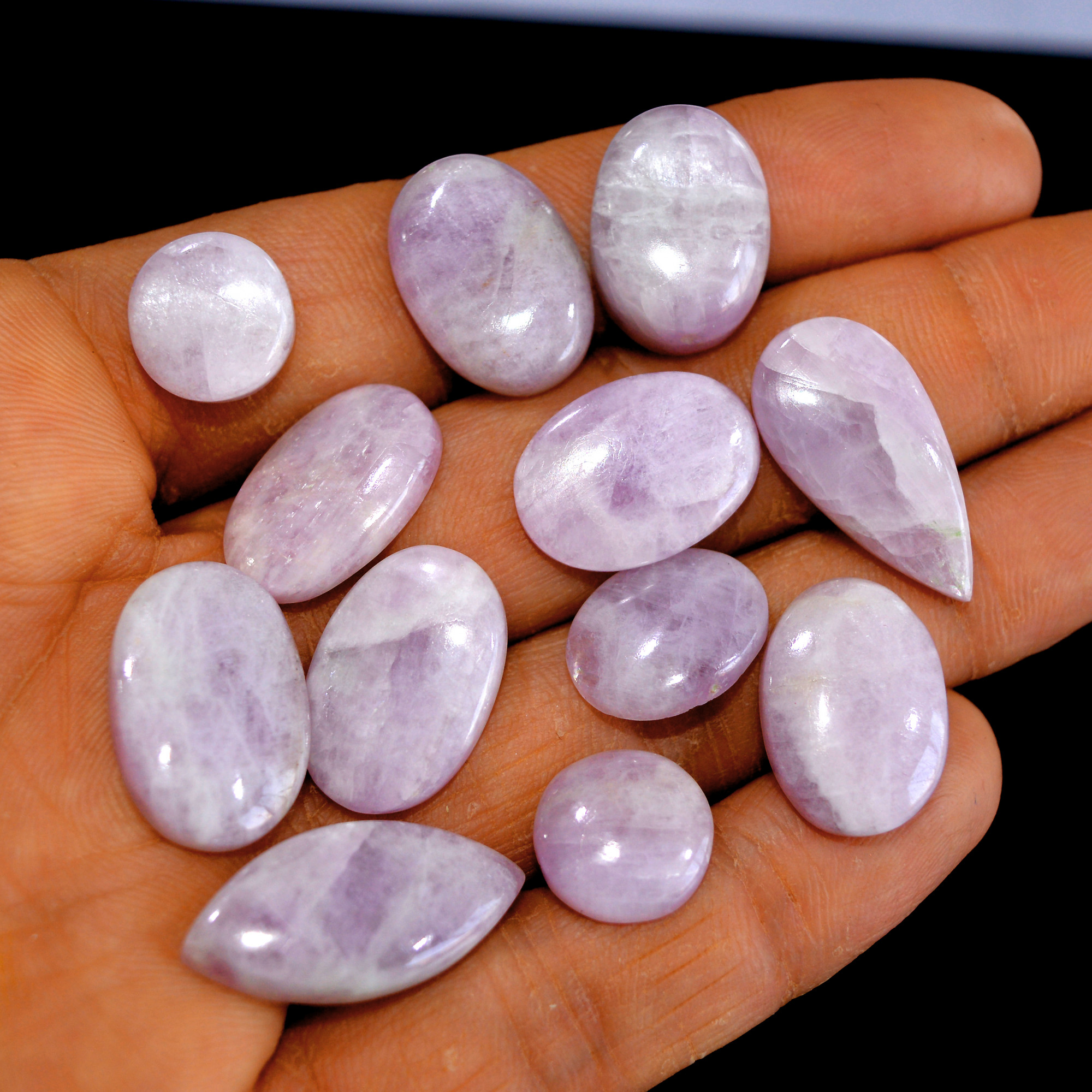 12Pcs 139Cts Natural Pink Kunzite Cabochon Kunzite Loose Semi Precious Wholesale Lot Jewelry Making Wire Wrapping Pendant 24x12-12x12mm 14953