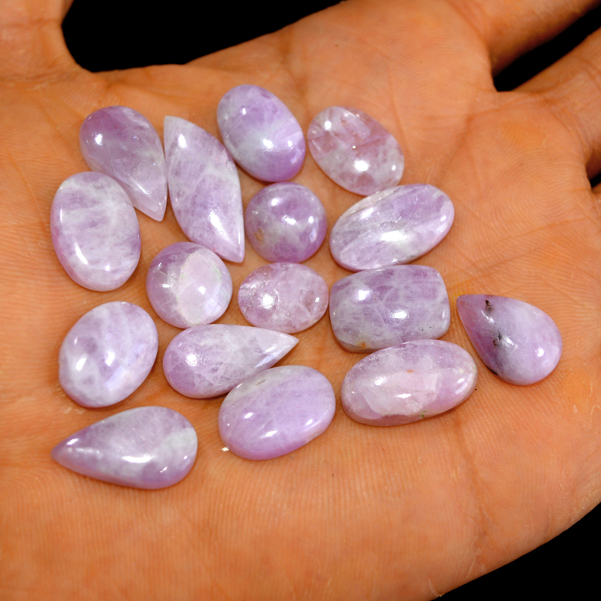 16Pcs 129Cts Natural Pink Kunzite Cabochon Kunzite Loose Semi Precious Wholesale Lot Jewelry Making Wire Wrapping Pendant 24x10-11x11mm 14956