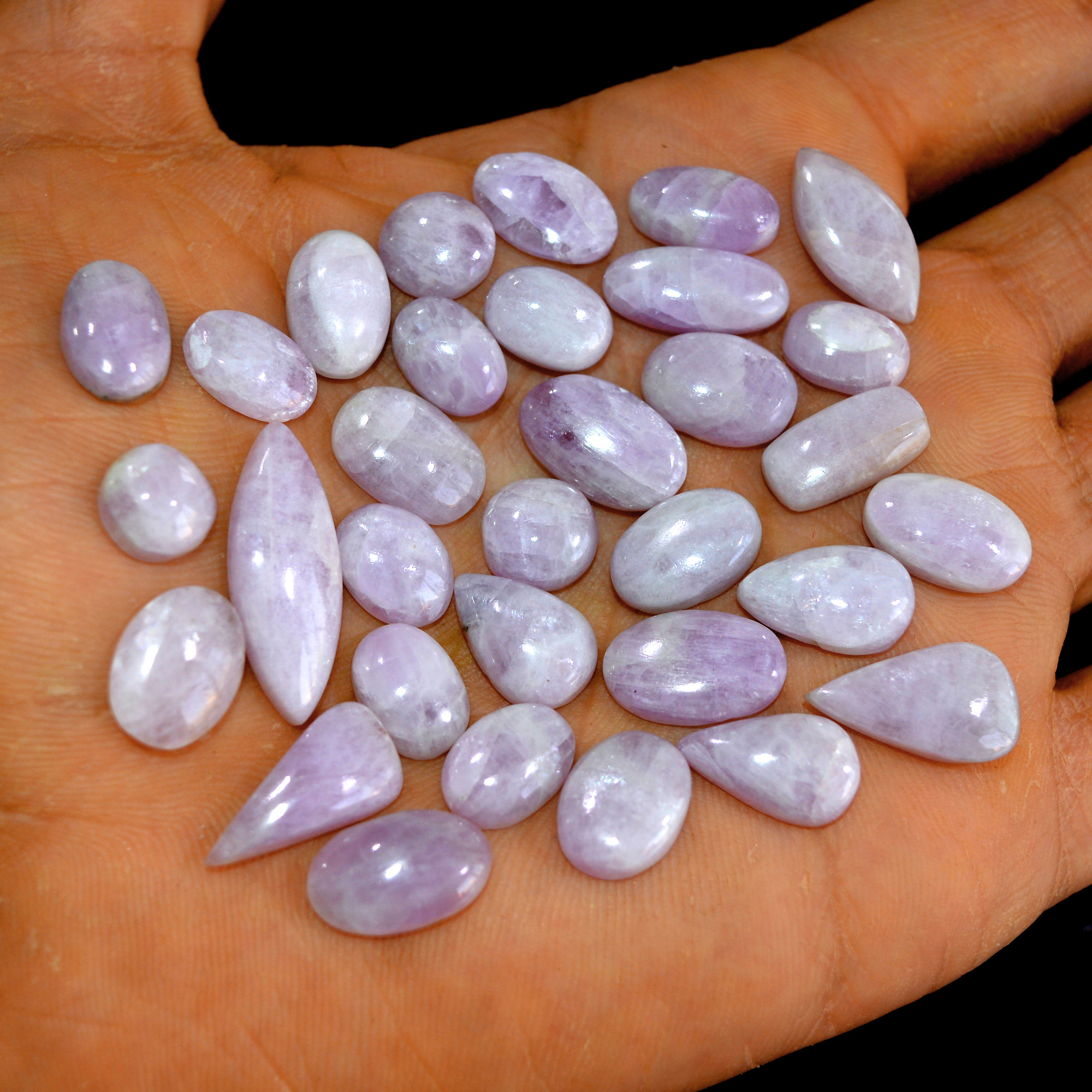 32Pcs 162Cts Natural Pink Kunzite Cabochon Kunzite Loose Semi Precious Wholesale Lot Jewelry Making Wire Wrapping Pendant 24x9-9x9mm 14957