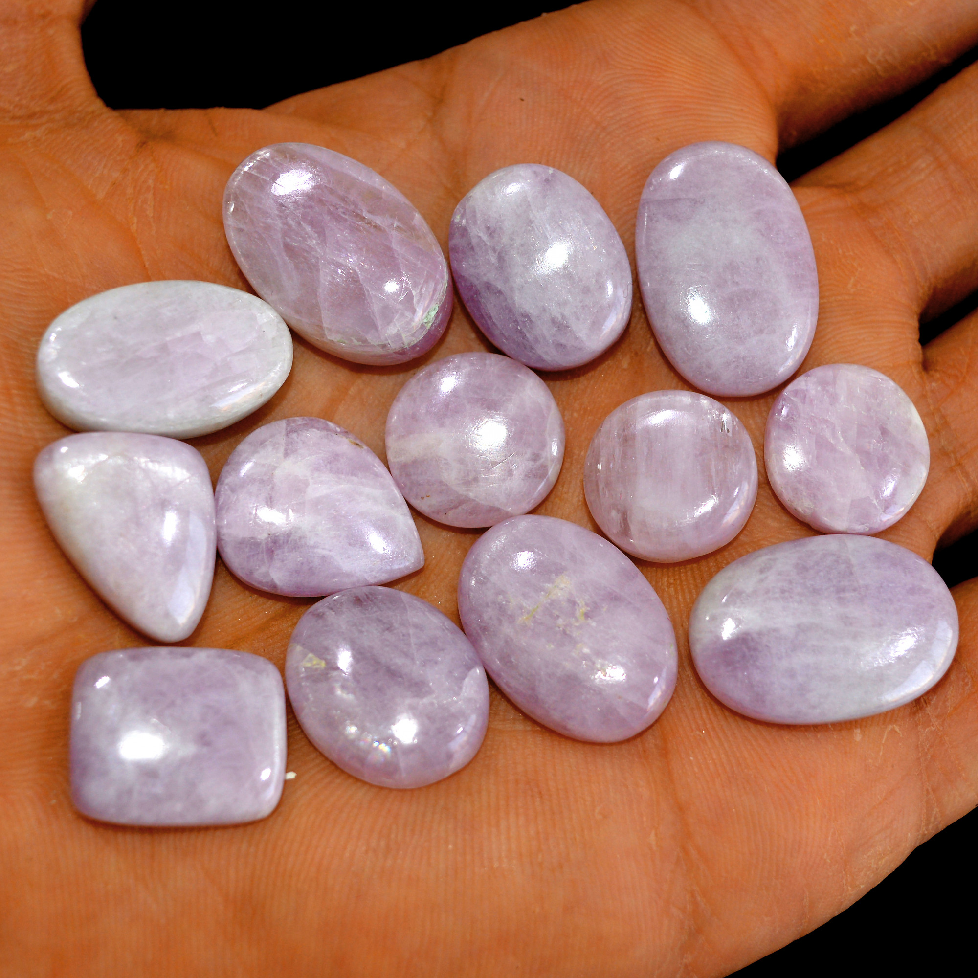 13Pcs 193Cts Natural Pink Kunzite Cabochon Kunzite Loose Semi Precious Wholesale Lot Jewelry Making Wire Wrapping Pendant 22x15-14x14mm 14959