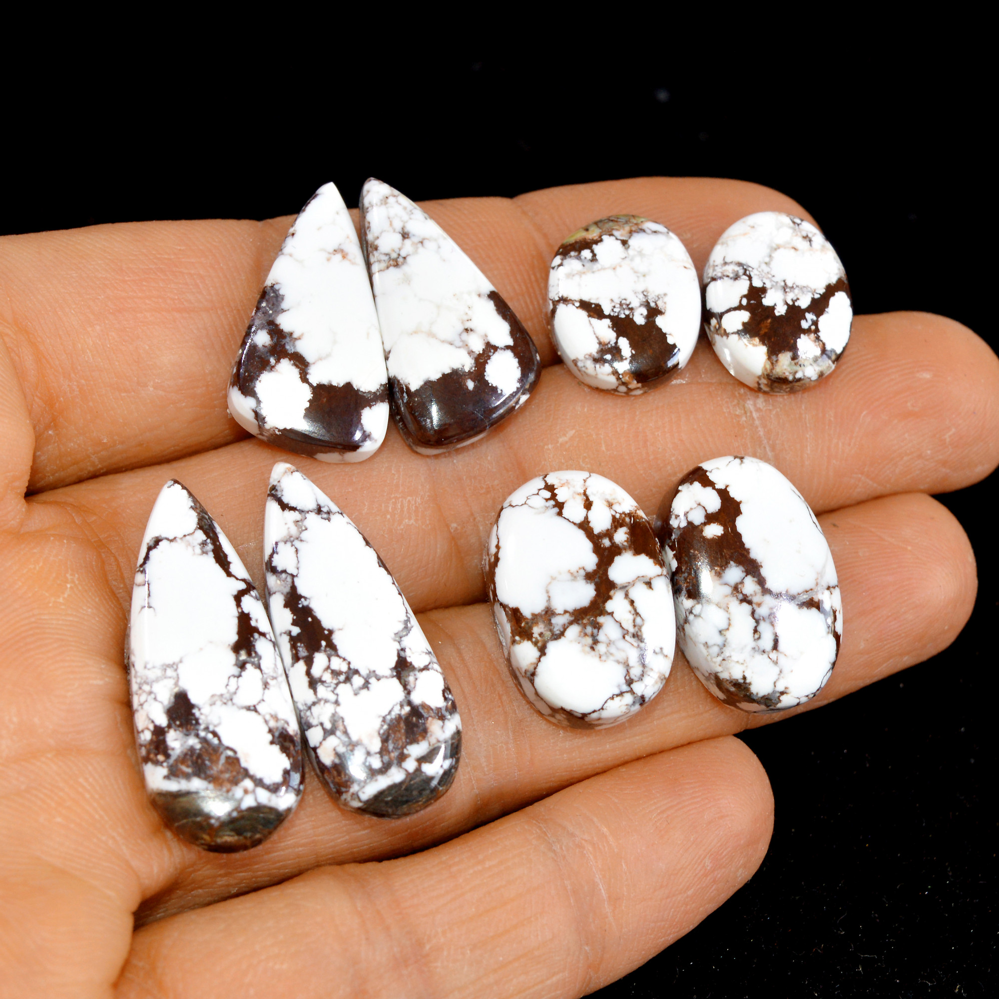 4 Pairs 110 Cts Natural Wild Horse Cabochon Loose Gemstone Wholesale Lot for Jewelry Making 30x11-16x12mm 14961