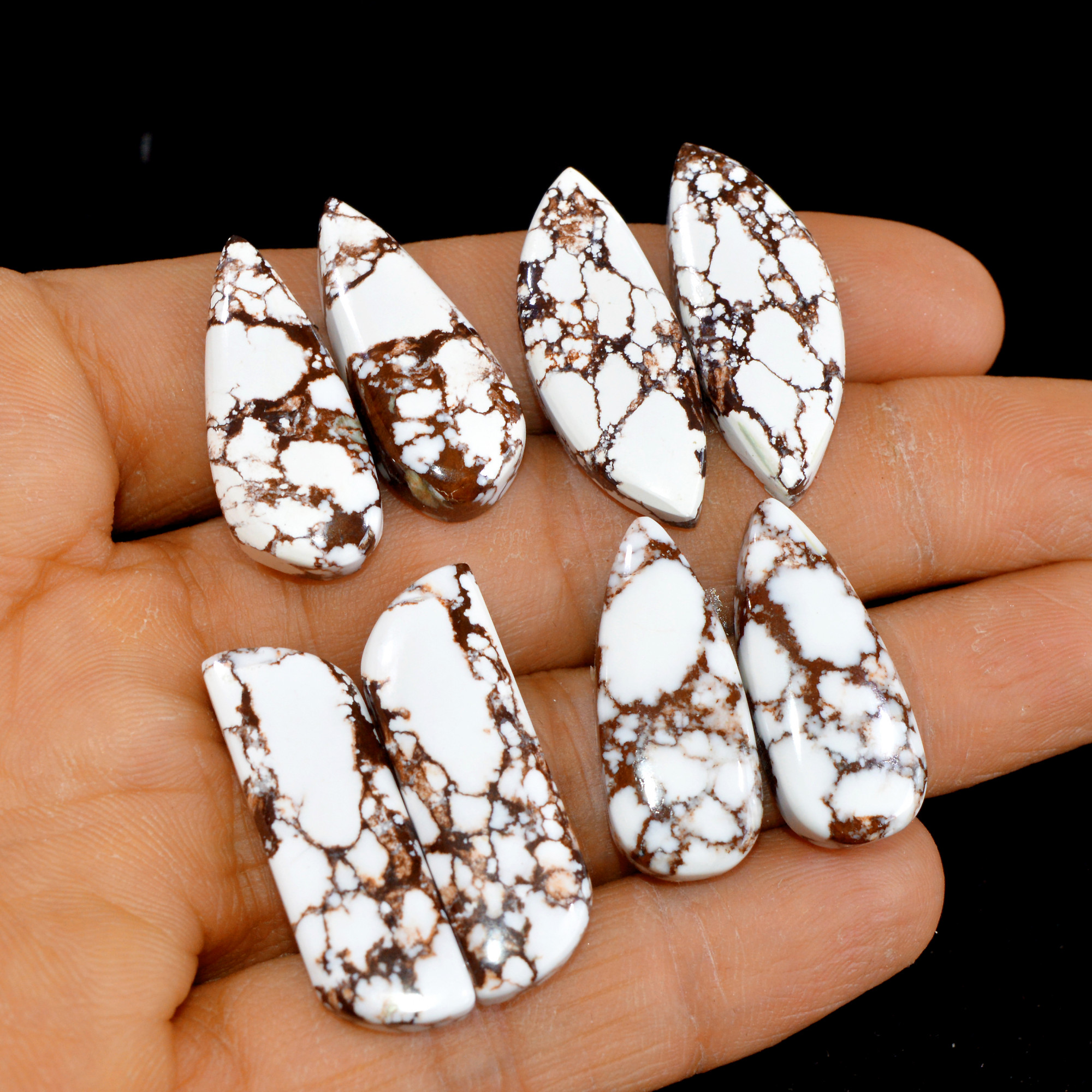 4 Pairs 132 Cts Natural Wild Horse Cabochon Loose Gemstone Wholesale Lot for Jewelry Making 31x10-26x11mm 14962