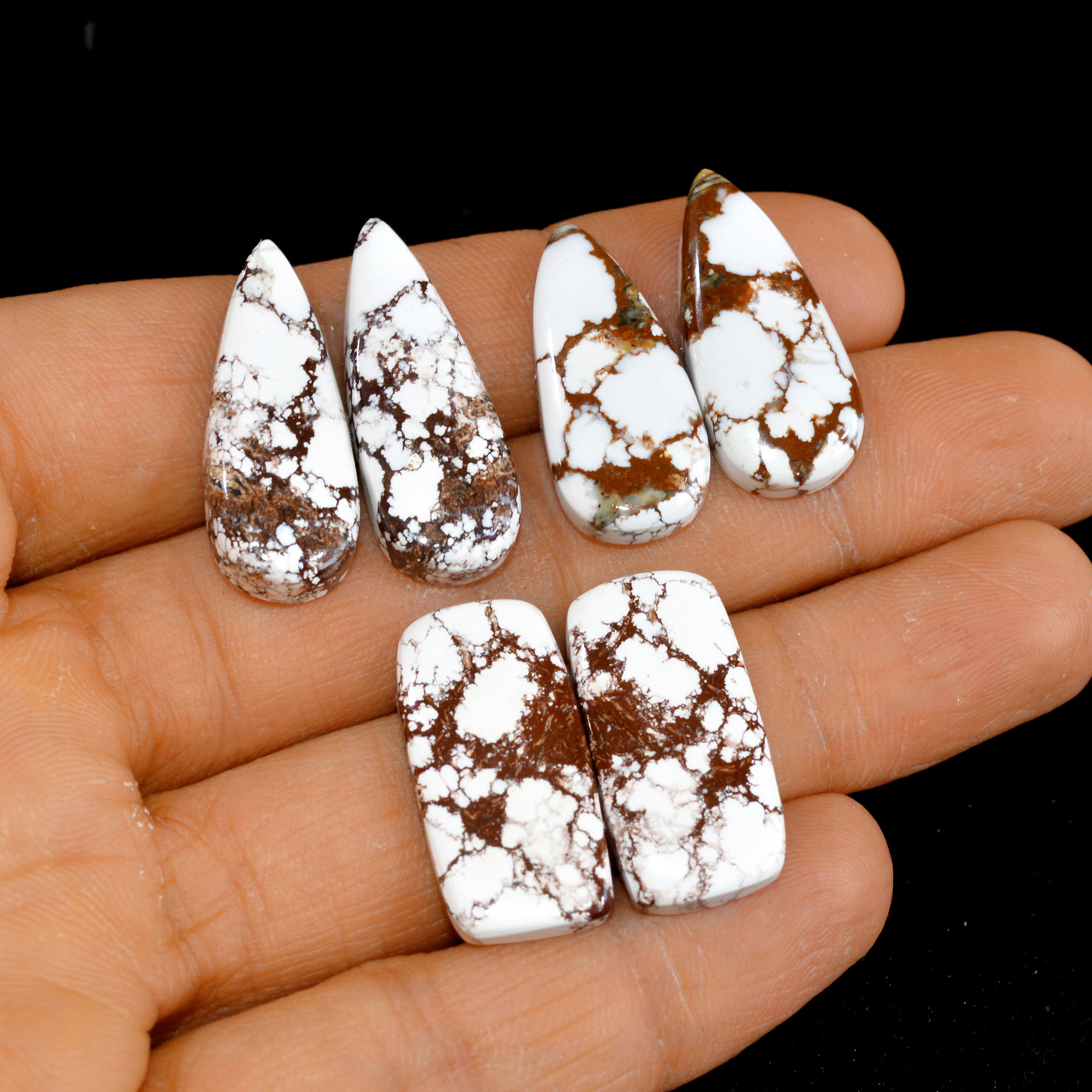 3 Pairs 84 Cts Natural Wild Horse Cabochon Loose Gemstone Wholesale Lot for Jewelry Making 29x10-24x12mm 14963