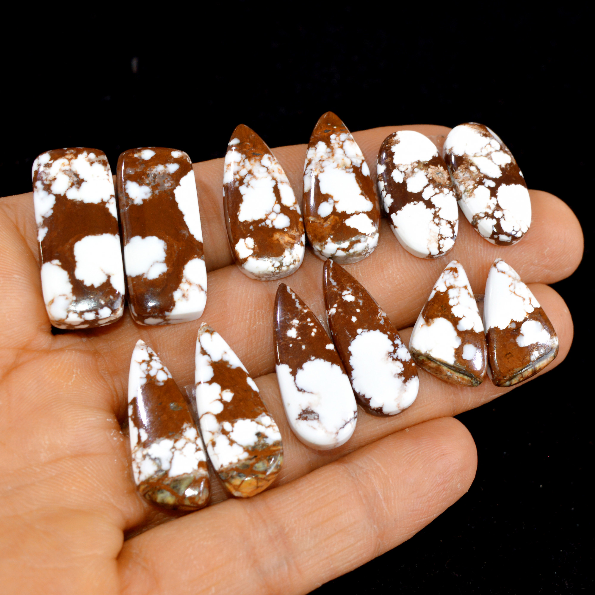 6 Pairs 171 Cts Natural Wild Horse Cabochon Loose Gemstone Wholesale Lot for Jewelry Making 28x12-20x11mm 14964