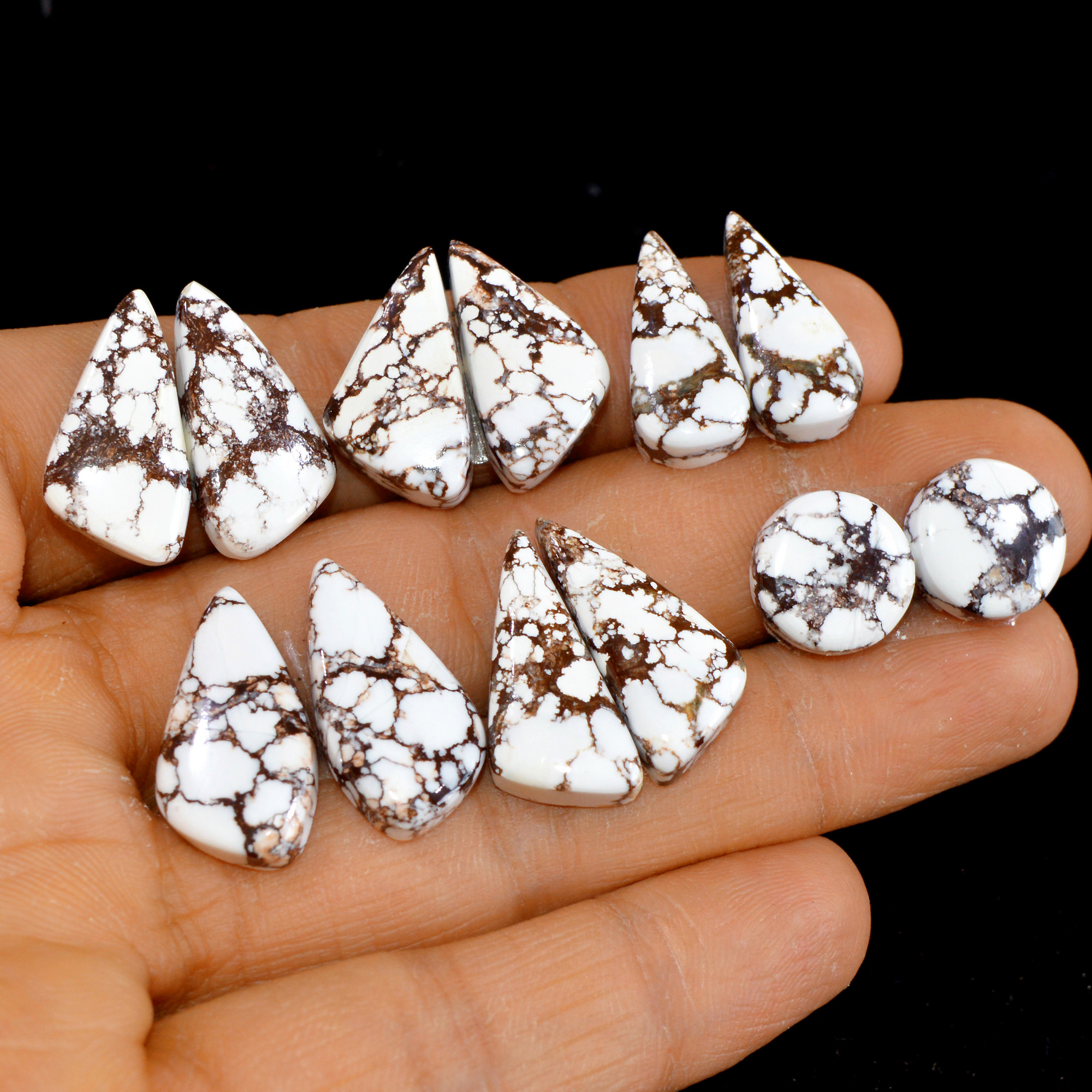 6 Pairs 104 Cts Natural Wild Horse Cabochon Loose Gemstone Wholesale Lot for Jewelry Making 22x11-12x12mm 14967