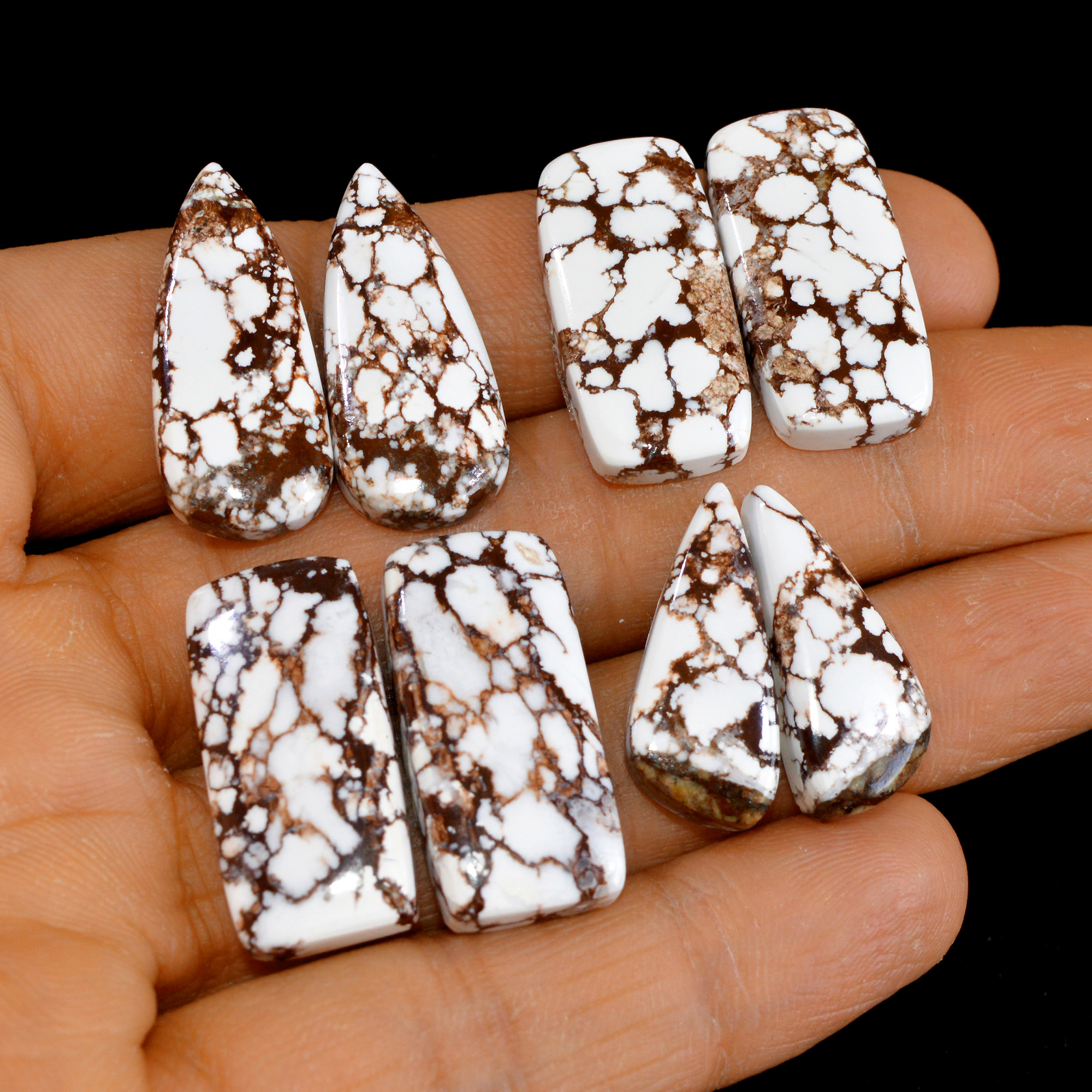 4 Pairs 129 Cts Natural Wild Horse Cabochon Loose Gemstone Wholesale Lot for Jewelry Making 28x12-27x12mm 14972