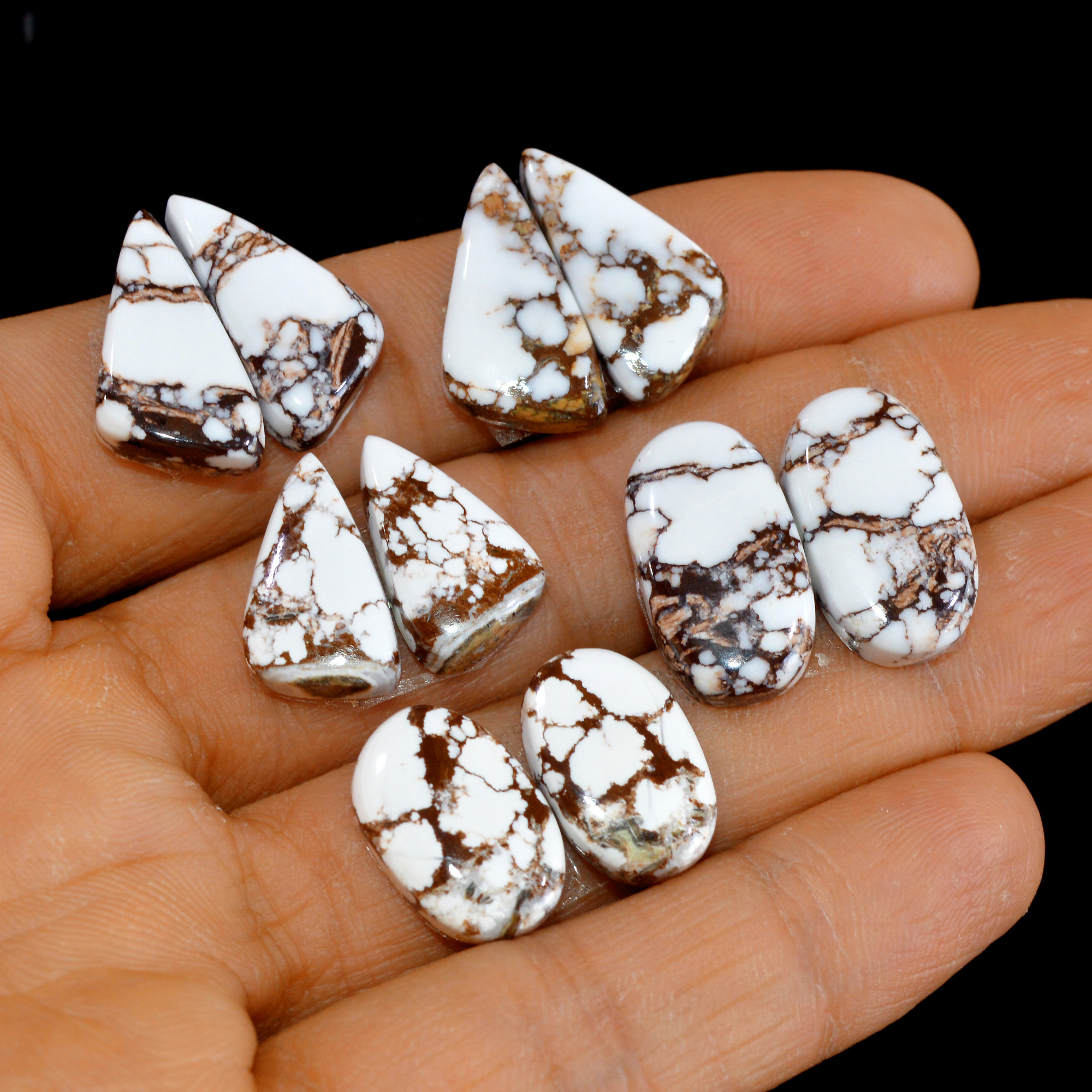 5 Pairs 90Cts Natural Wild Horse Cabochon Loose Gemstone Wholesale Lot for Jewelry Making 20x11-17x10mm 14973