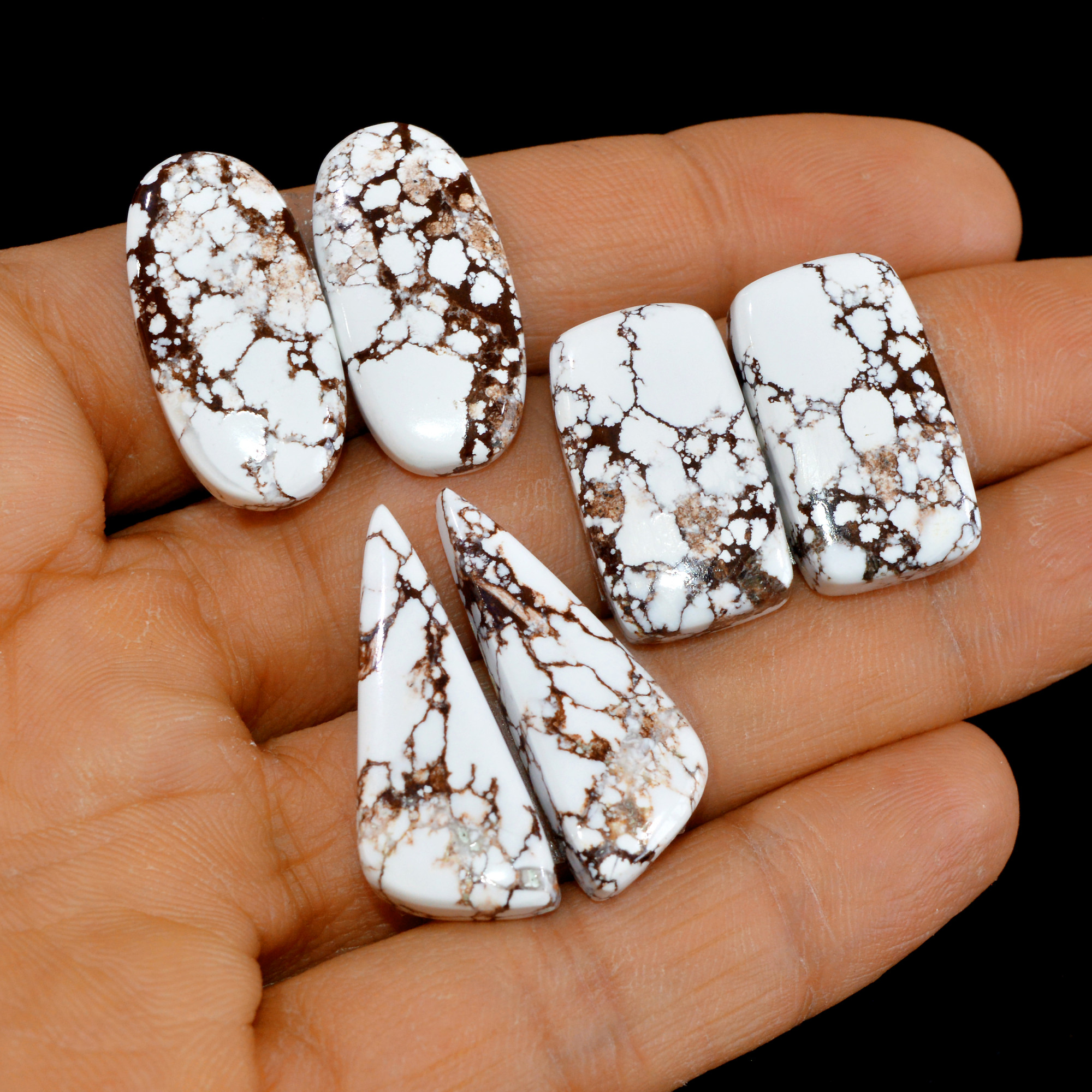3 Pairs 105 Cts Natural Wild Horse Cabochon Loose Gemstone Wholesale Lot for Jewelry Making 31x12-24x13mm 14974