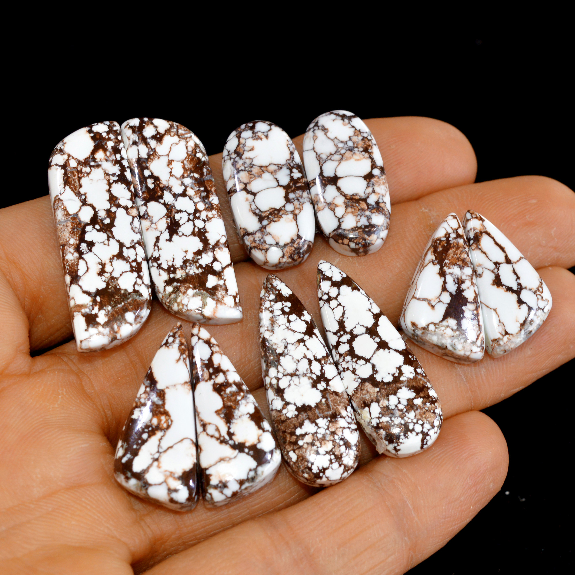 5 Pairs 151 Cts Natural Wild Horse Cabochon Loose Gemstone Wholesale Lot for Jewelry Making 21x10-34x11mm 14975