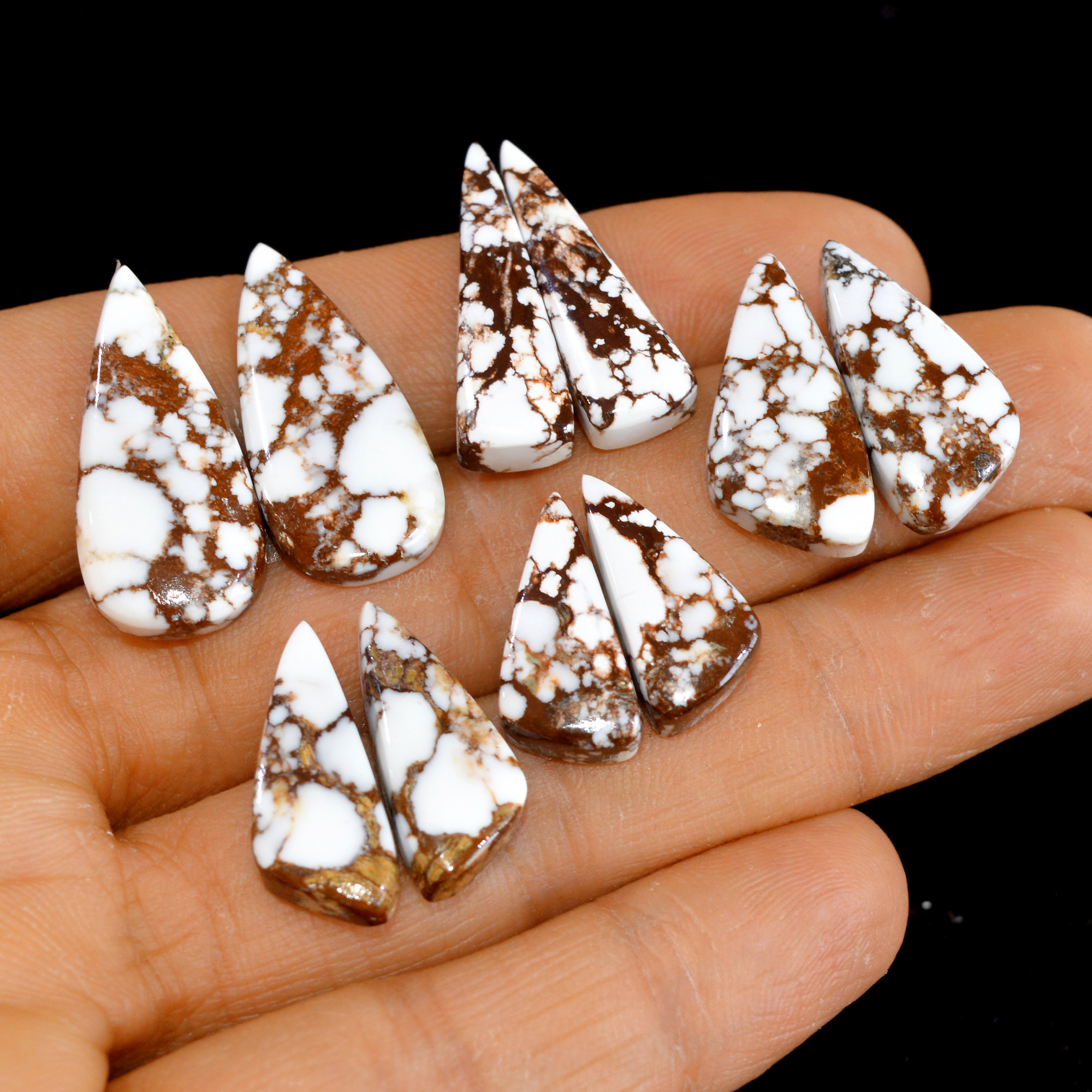 5 Pairs 92 Cts Natural Wild Horse Cabochon Loose Gemstone Wholesale Lot for Jewelry Making 27x12-19x9mm 14976
