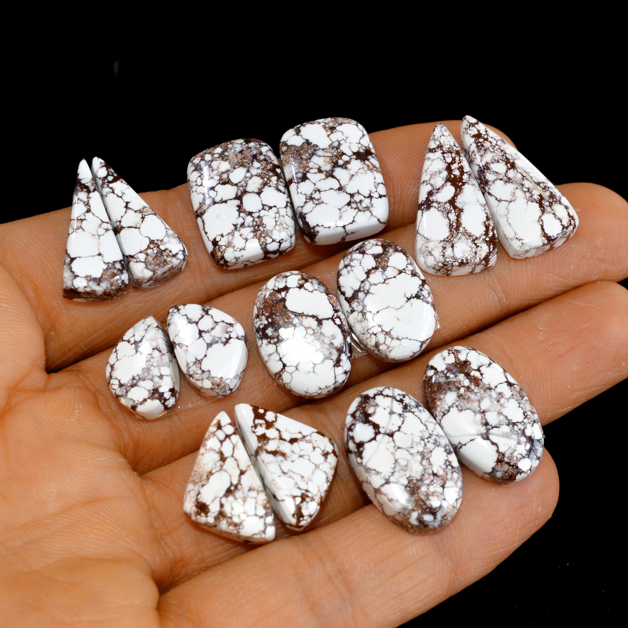 7 Pairs 134 Cts Natural Wild Horse Cabochon Loose Gemstone Wholesale Lot for Jewelry Making 23x11-14x9mm 14978