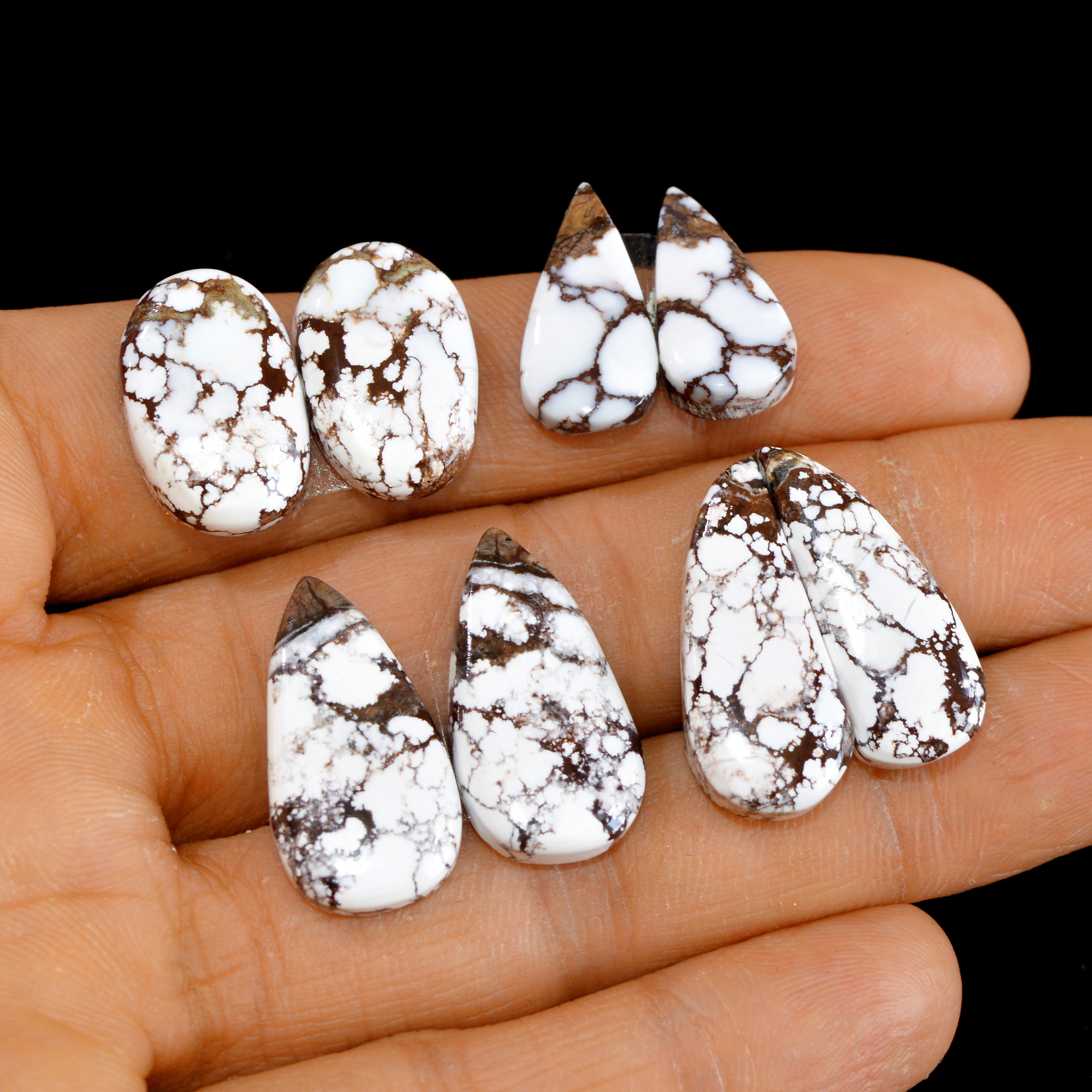 4 Pairs 82 Cts Natural Wild Horse Cabochon Loose Gemstone Wholesale Lot for Jewelry Making 24x10-19x9mm 14980