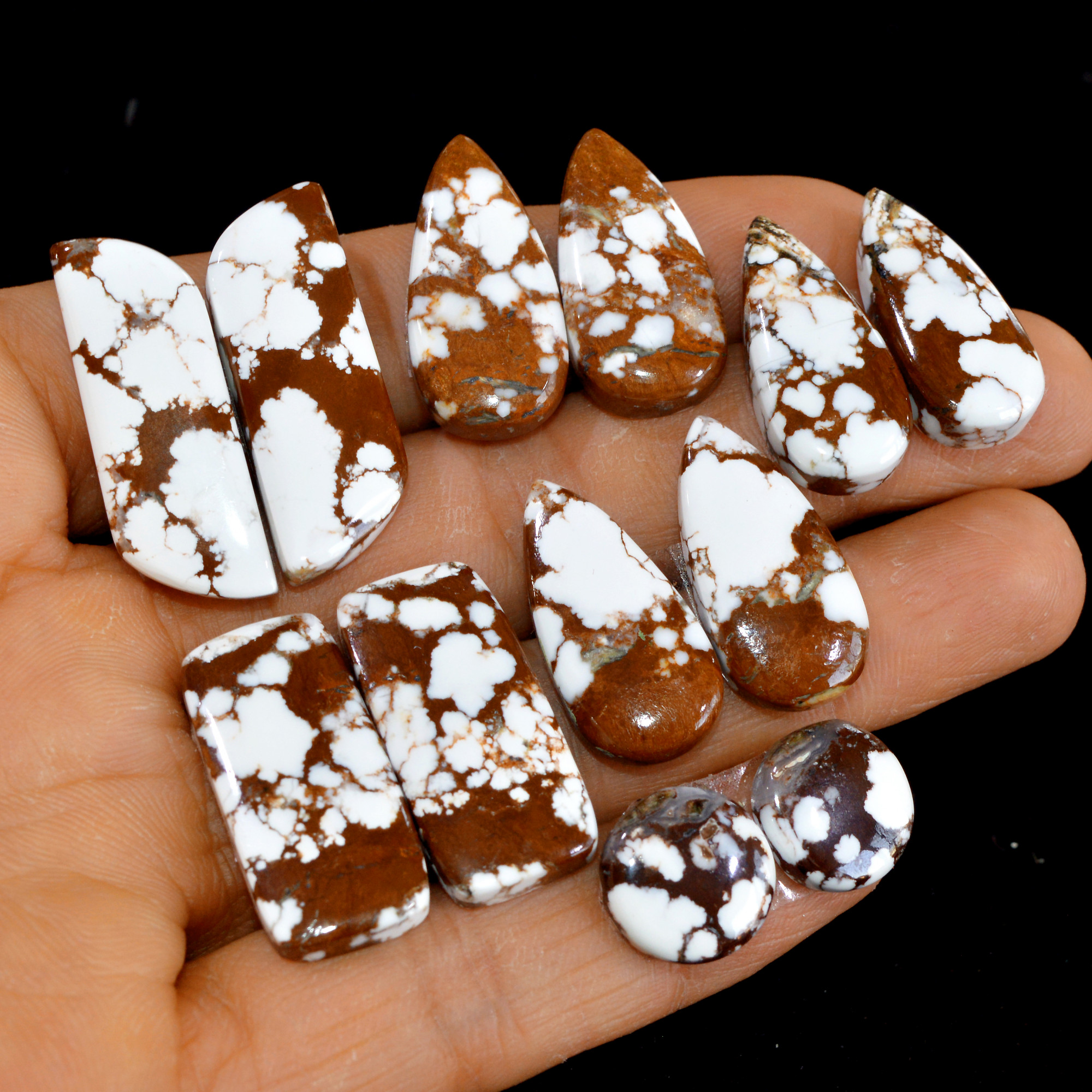 6 Pairs 192 Cts Natural Wild Horse Cabochon Loose Gemstone Wholesale Lot for Jewelry Making 32x11-13x13mm 14981