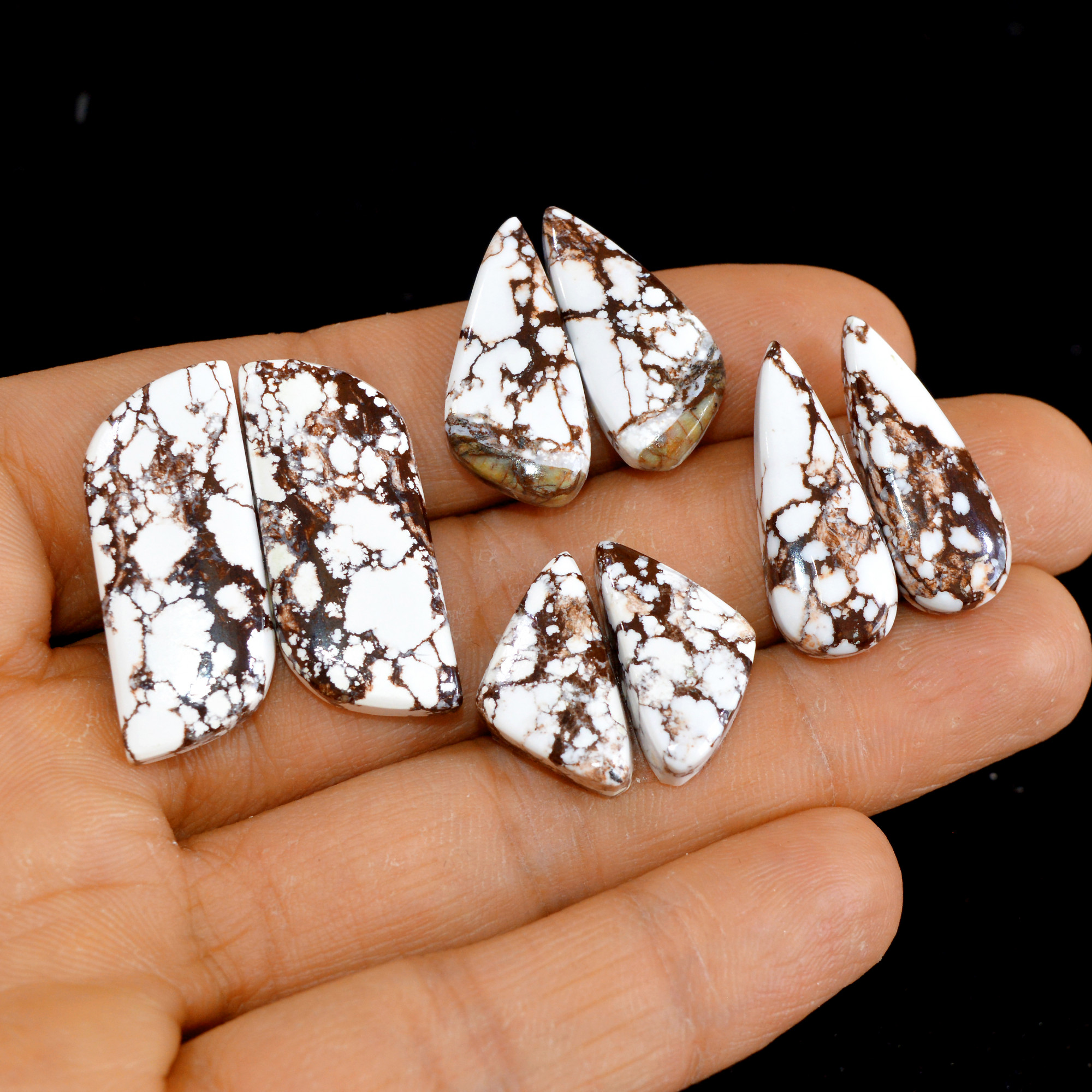 4 Pairs 97 Cts Natural Wild Horse Cabochon Loose Gemstone Wholesale Lot for Jewelry Making 30x12-20x10mm 14982