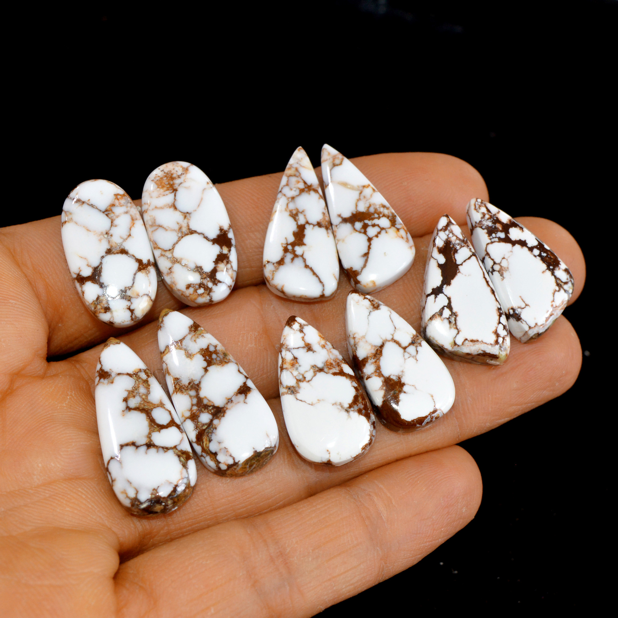 5 Pairs 150 Cts Natural Wild Horse Cabochon Loose Gemstone Wholesale Lot for Jewelry Making 29x12-24x12mm 14984